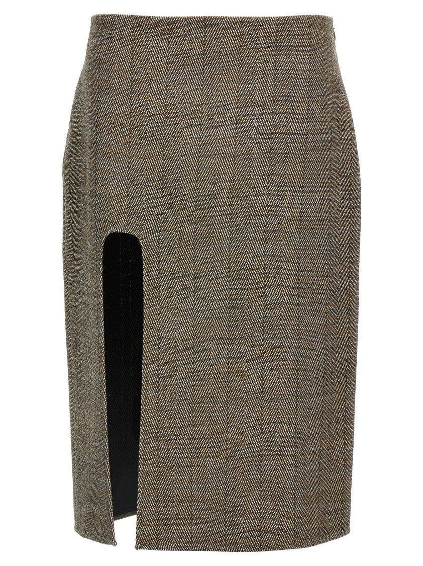 Geometric Split Tweed Skirt