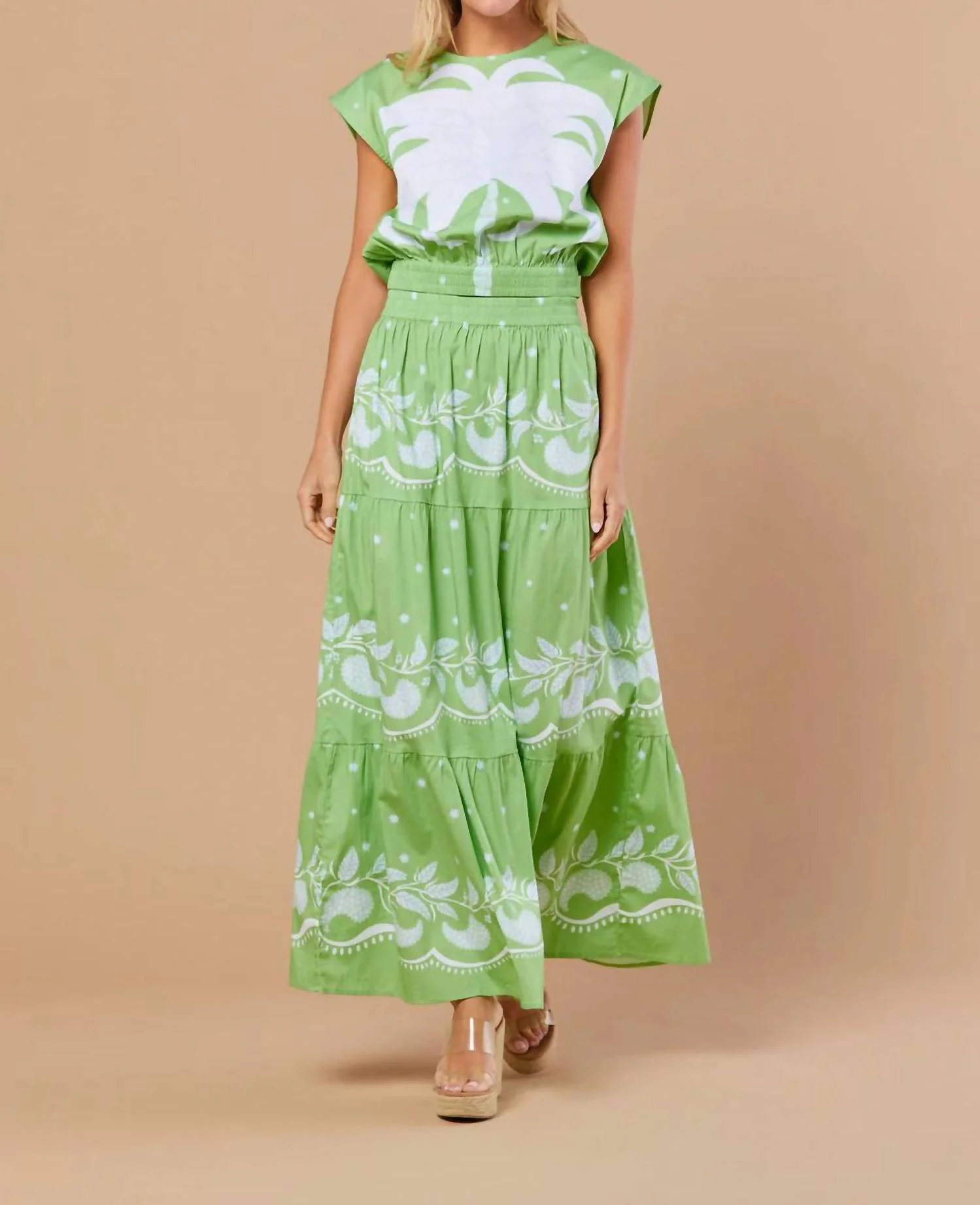 Gardenia Skirt & Top In Celedon Palmetto