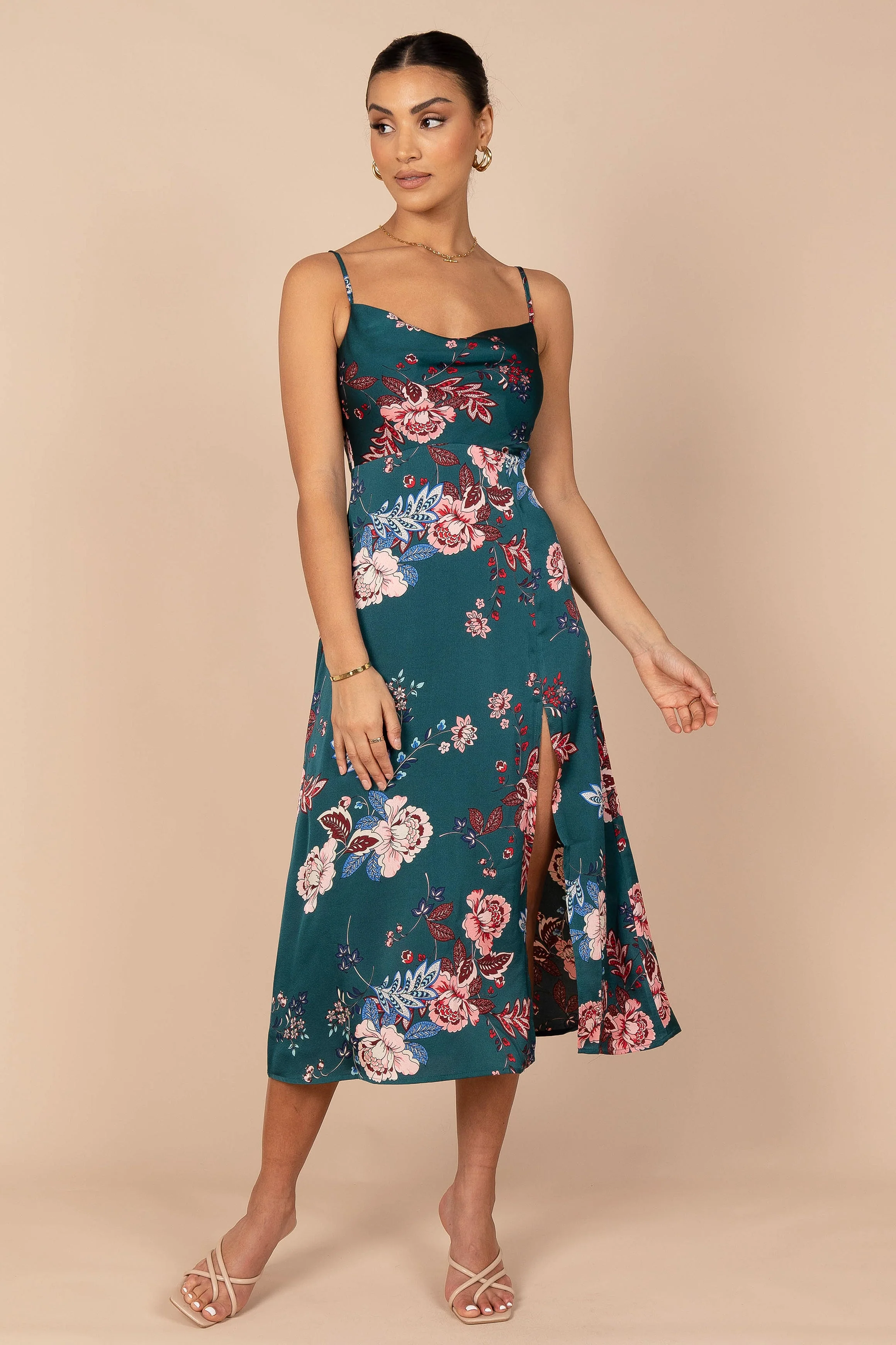 Alejandra Cowl Neck Midi Dress - Emerald