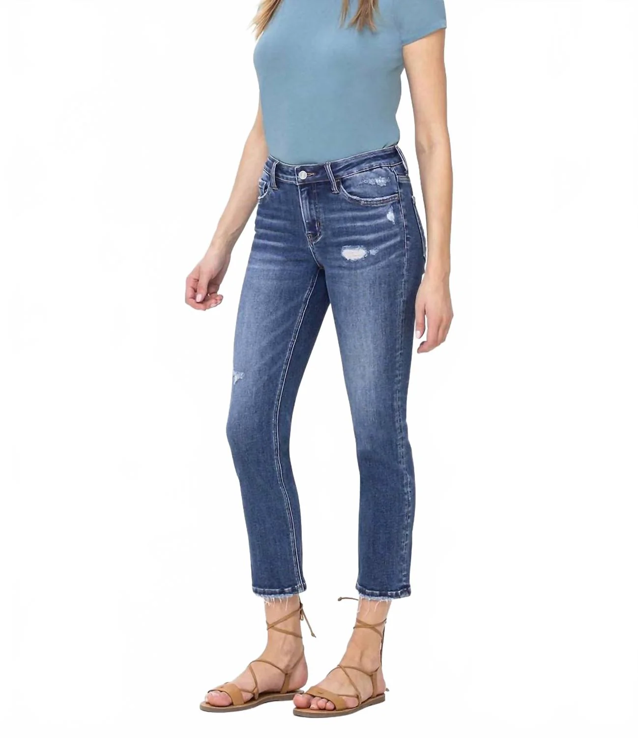 Jessel Mid Rise Crop Slim Straight In Dark-Hued