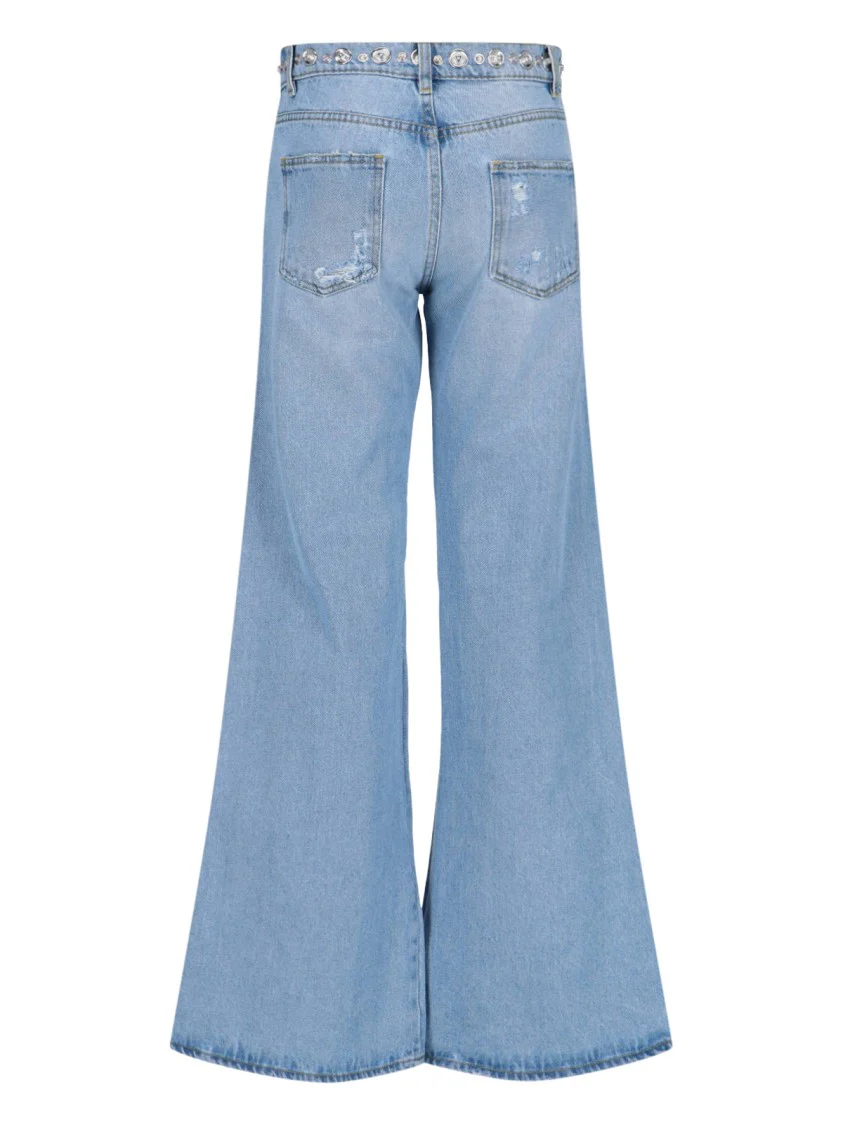 Wide-Leg Jeans – Light Blue Studded