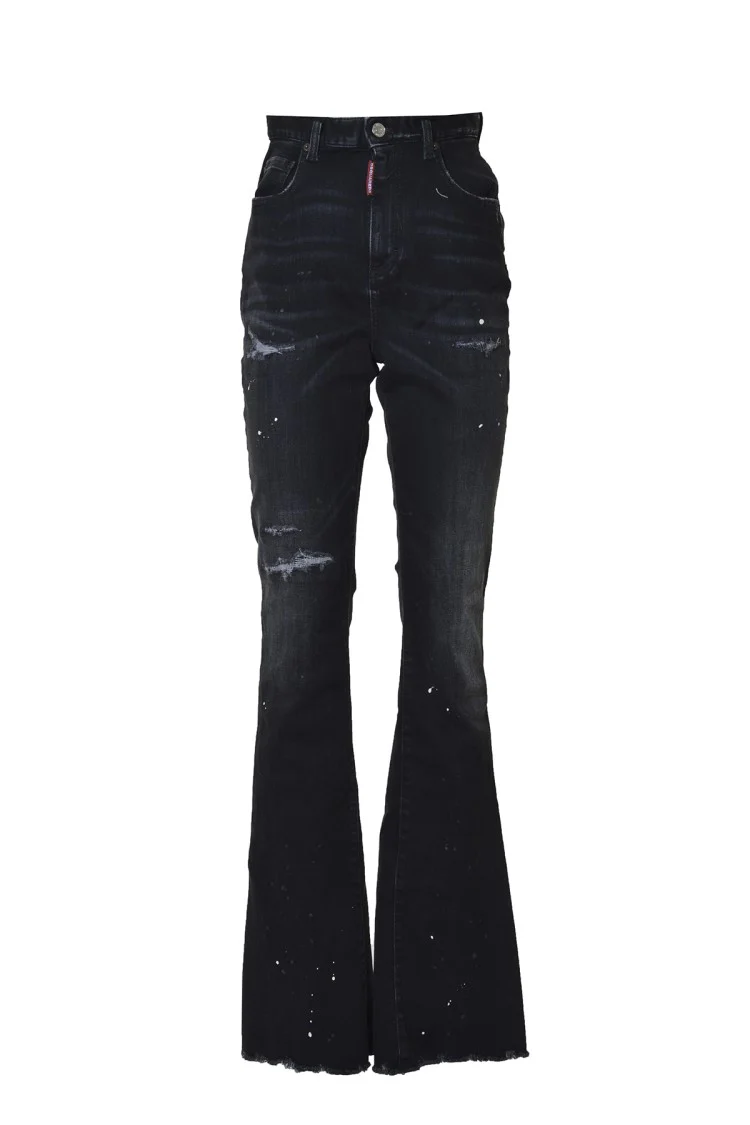 High Waist Flare Jeans In Black Cotton