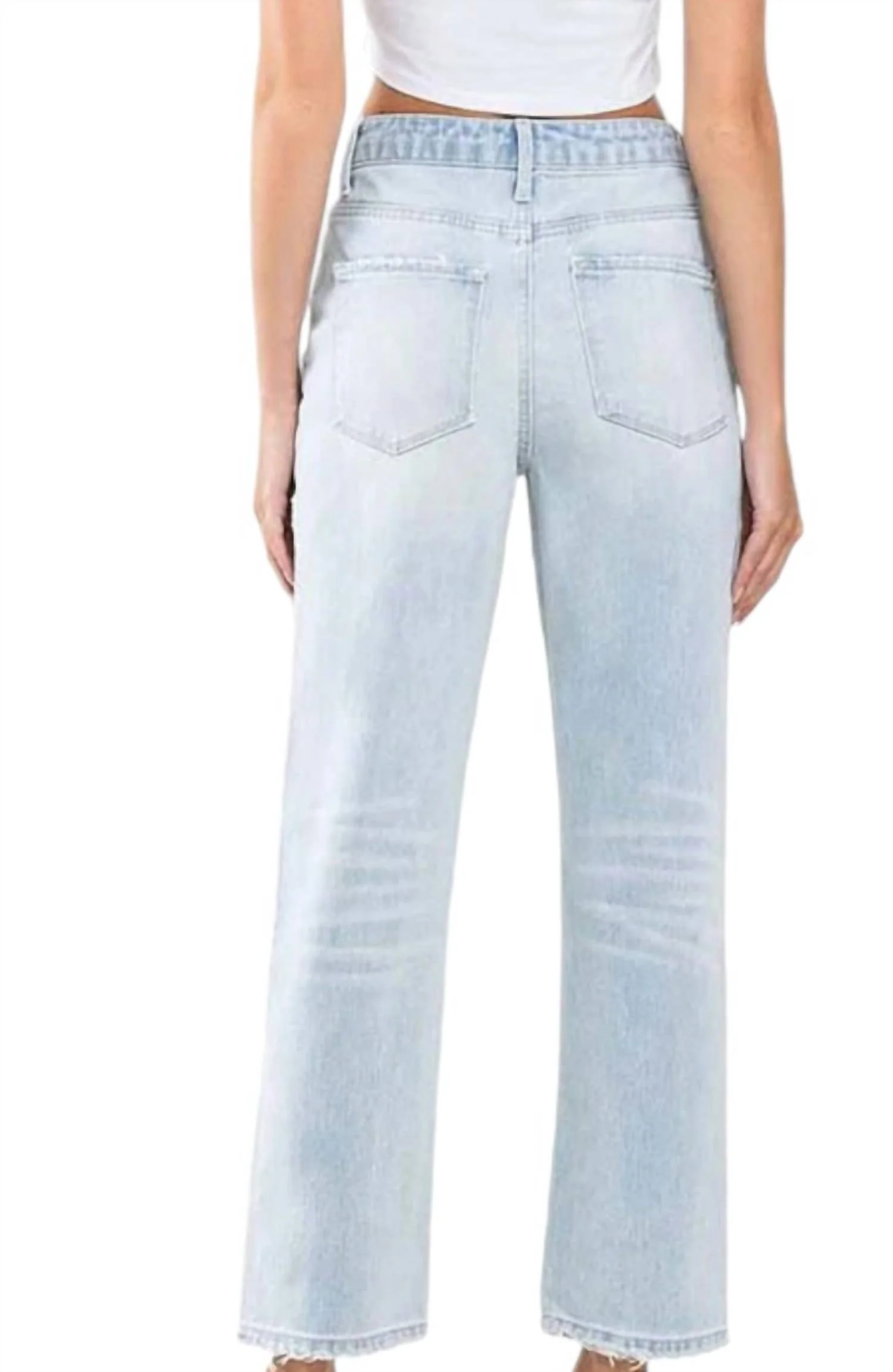 Super High Rise Distressed Ankle Jeans In Light Wash