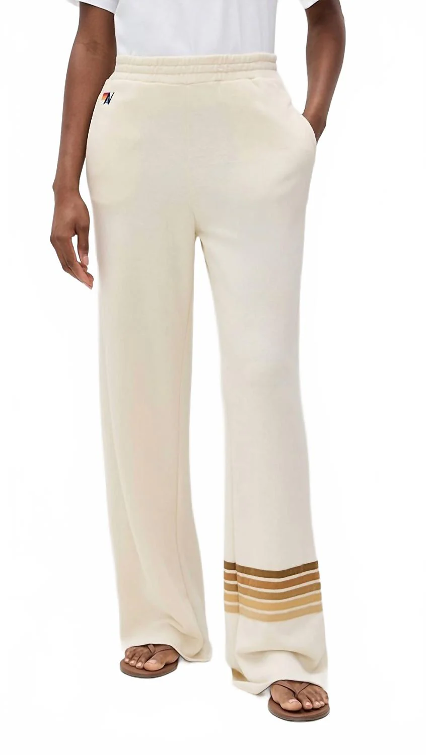 Rugby Stitch Pocket Wide Leg Pants In Vintage White / Brown
