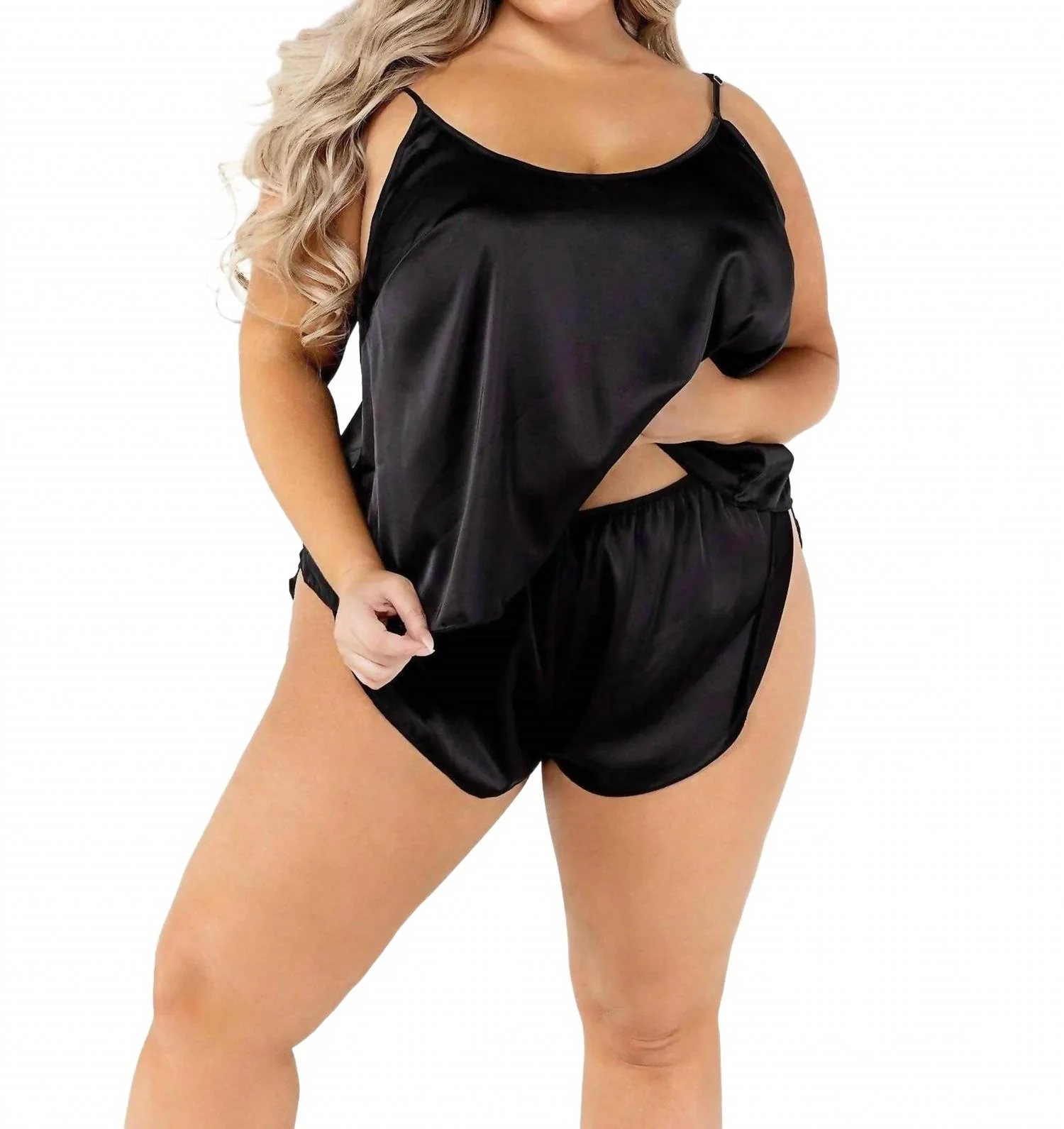 Soft Satin Tulip Short Set - Plus In Black