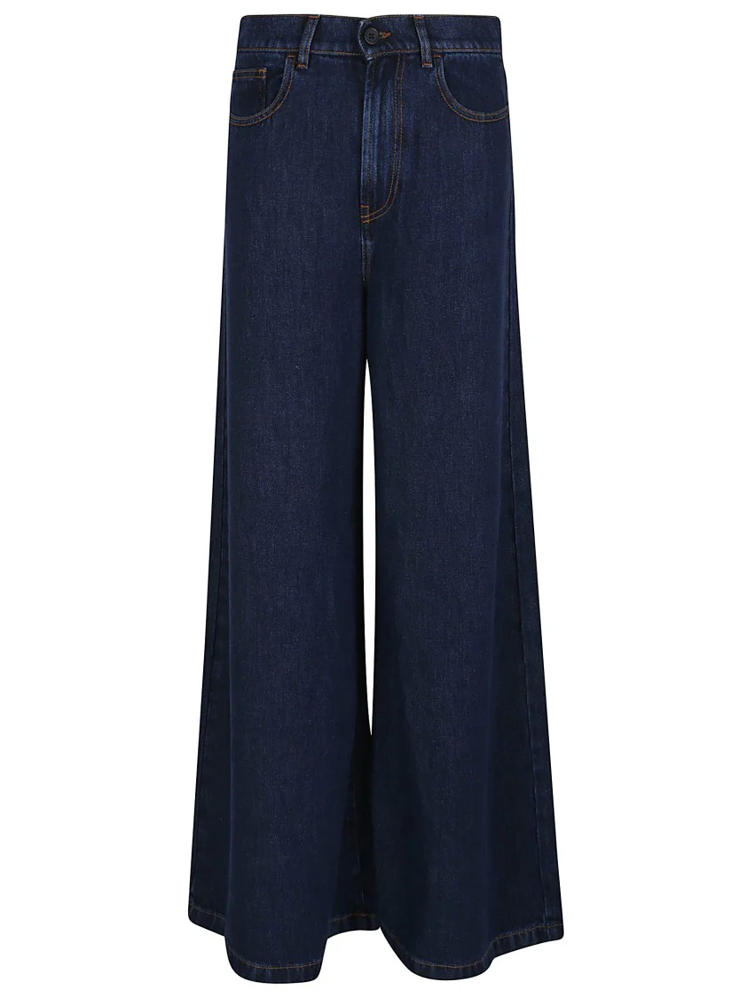 Wide Trousers With Hidden Fly Closure And Classic Five-Pocket Design