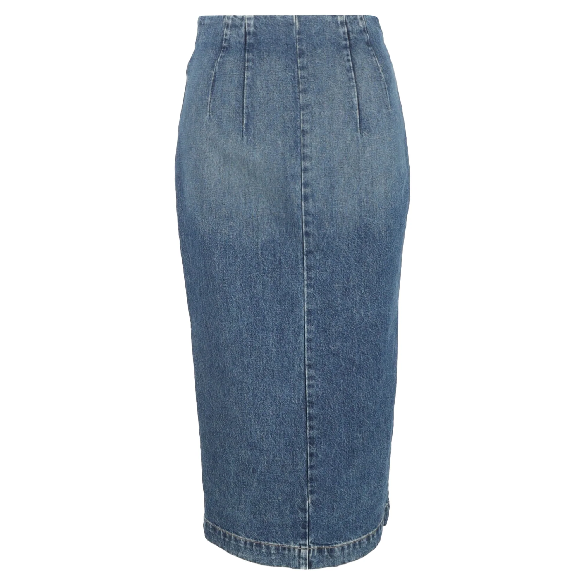 Khaite The Ruly Zipped Midi Pencil Skirt in Blue Cotton Denim