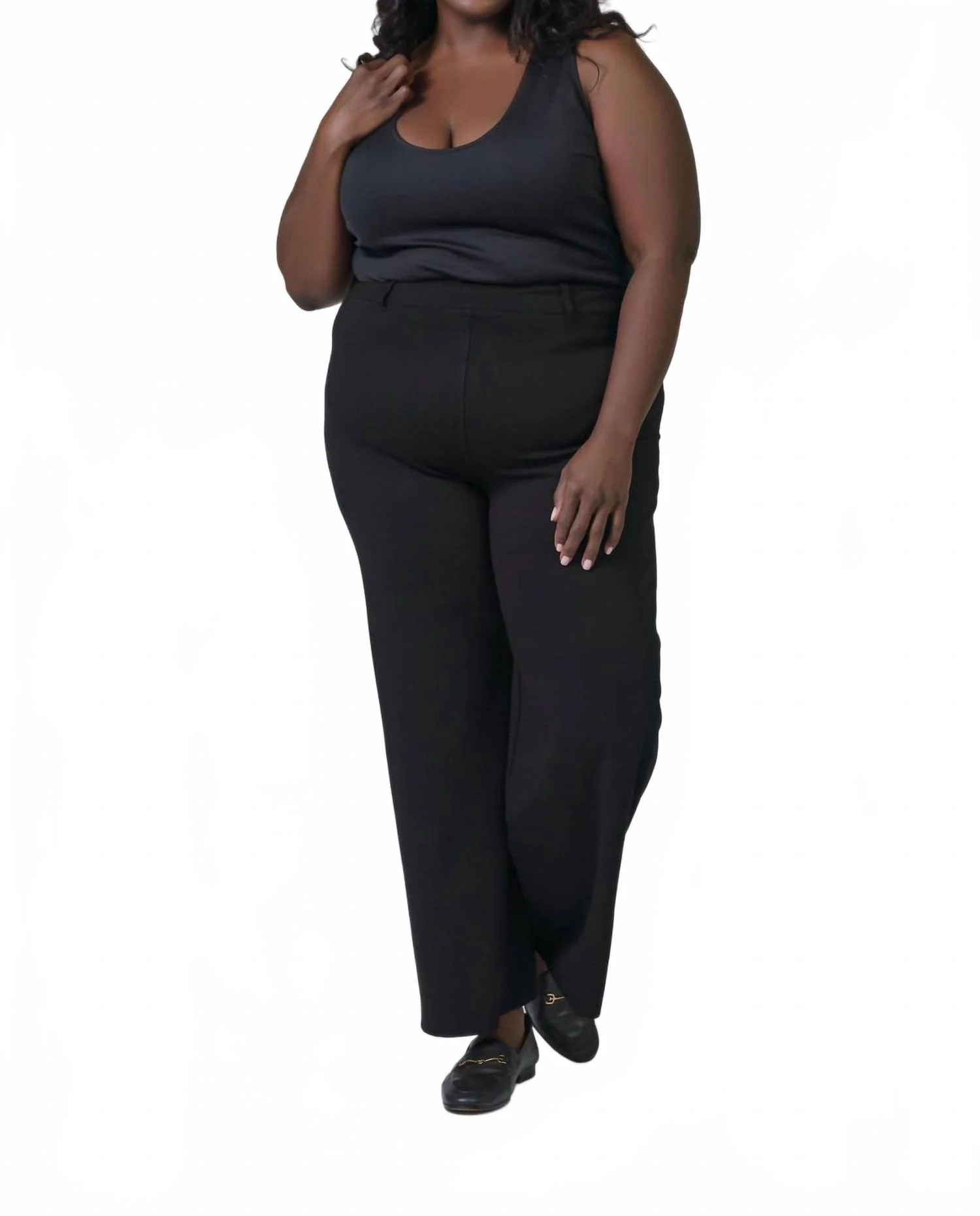 Erin High Waist Wide Leg Ponte Pant - Plus Size In Black