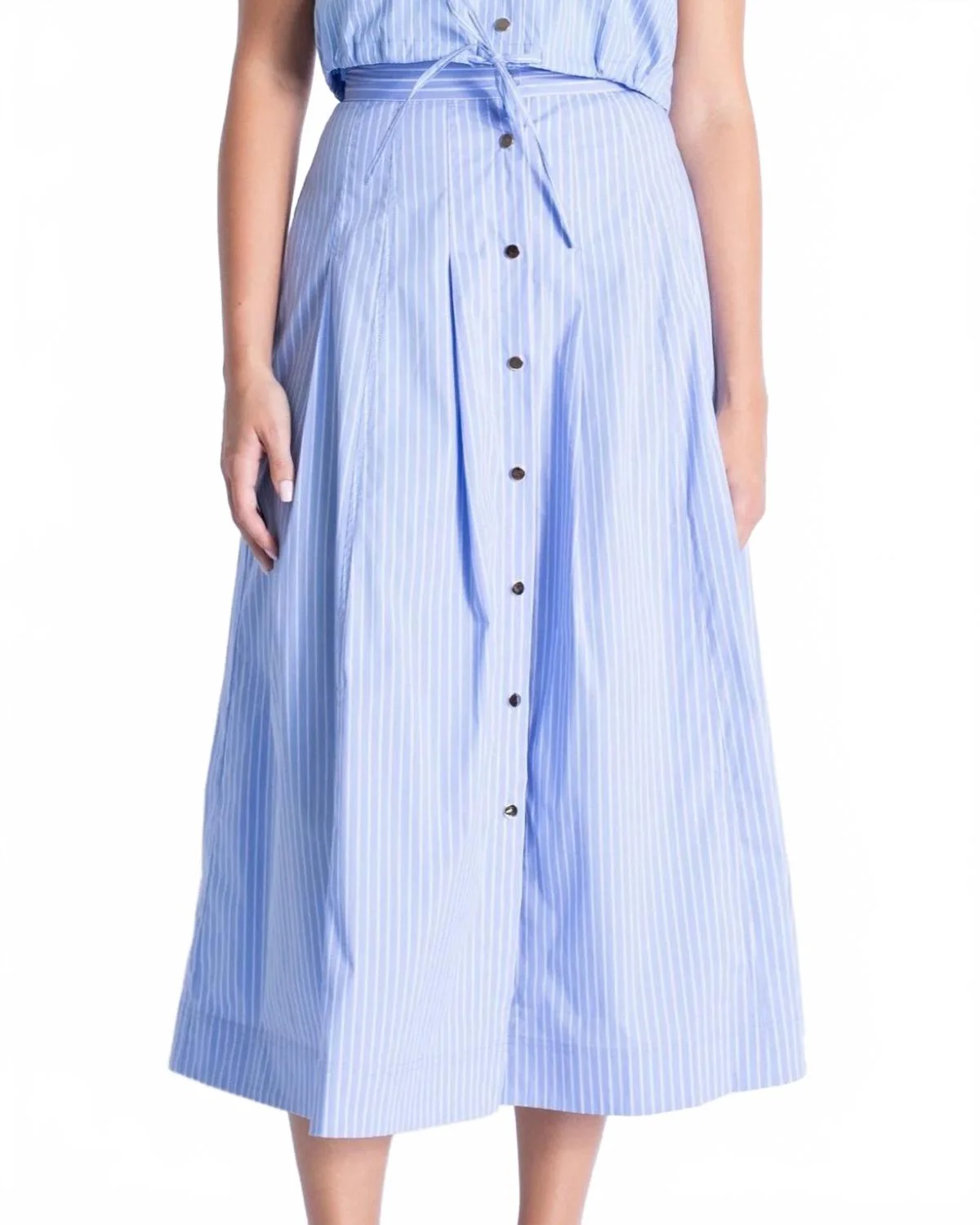 Eden Button-Down Skirt In Blue Stripes