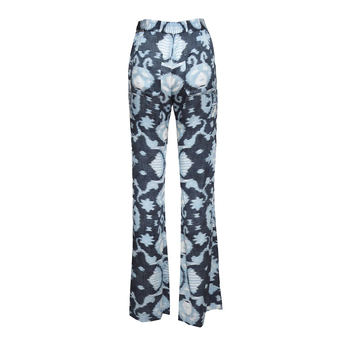 Blue Printed Viscose Flare Trousers