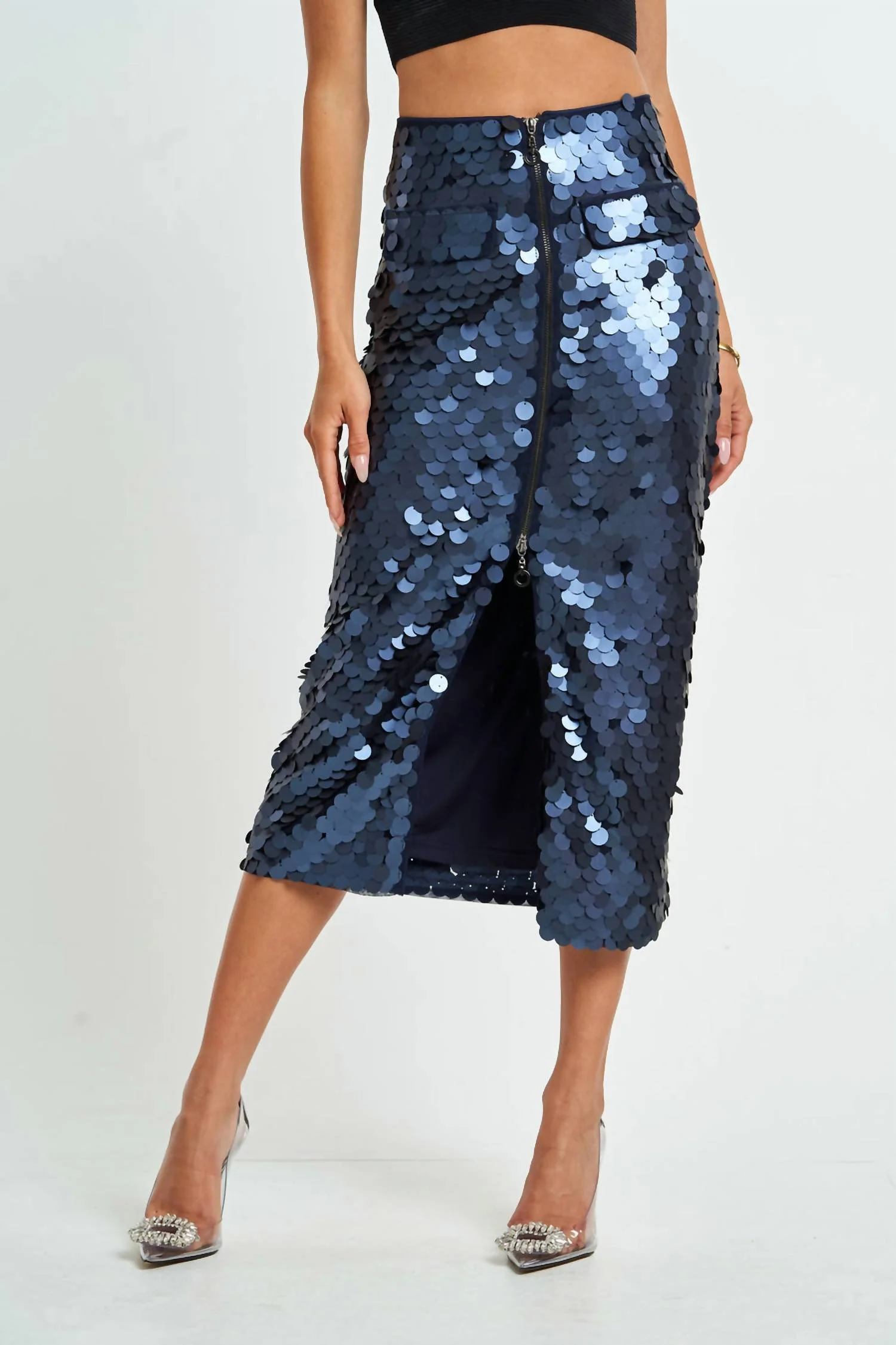 Sequened Midi Skirt In Blue