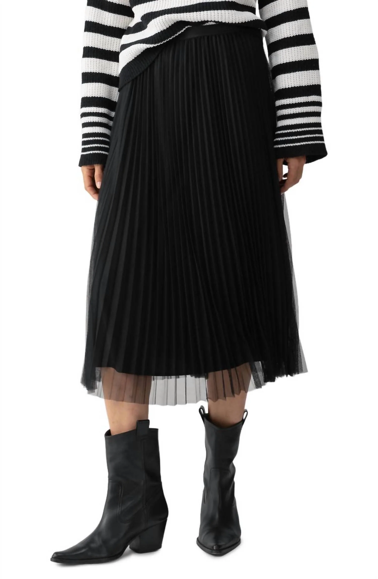 Cool Tulle Pleated Skirt In Black