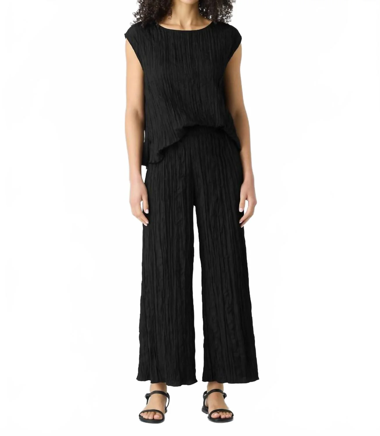 Crushed Silk Wide Leg Pants In Black