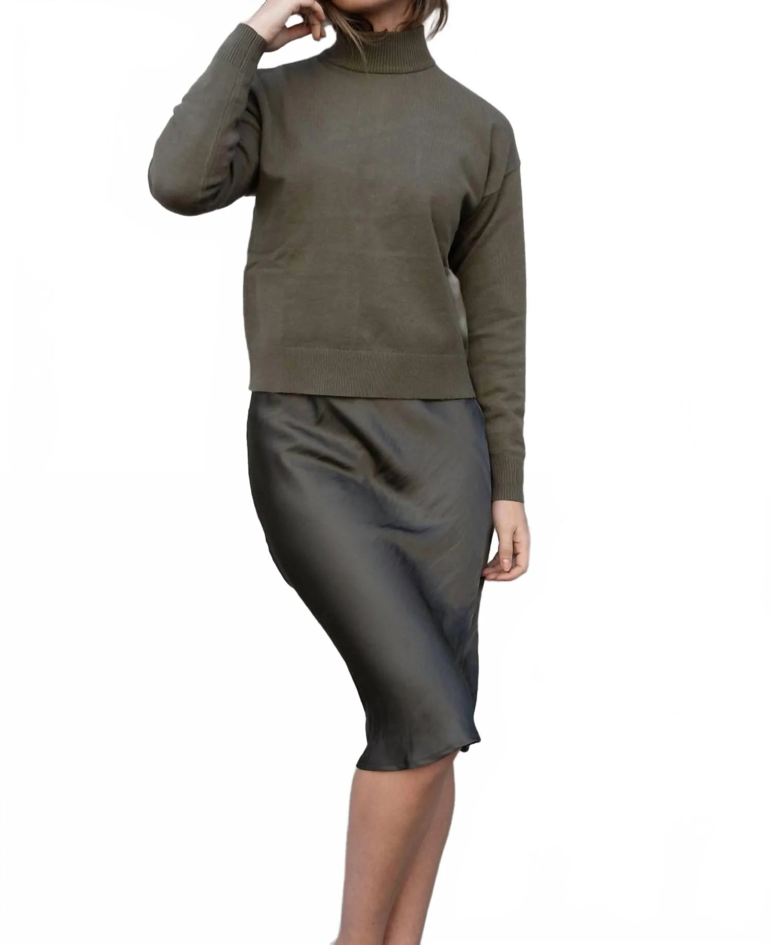 Petite Length Slip Skirt In Olive Branch