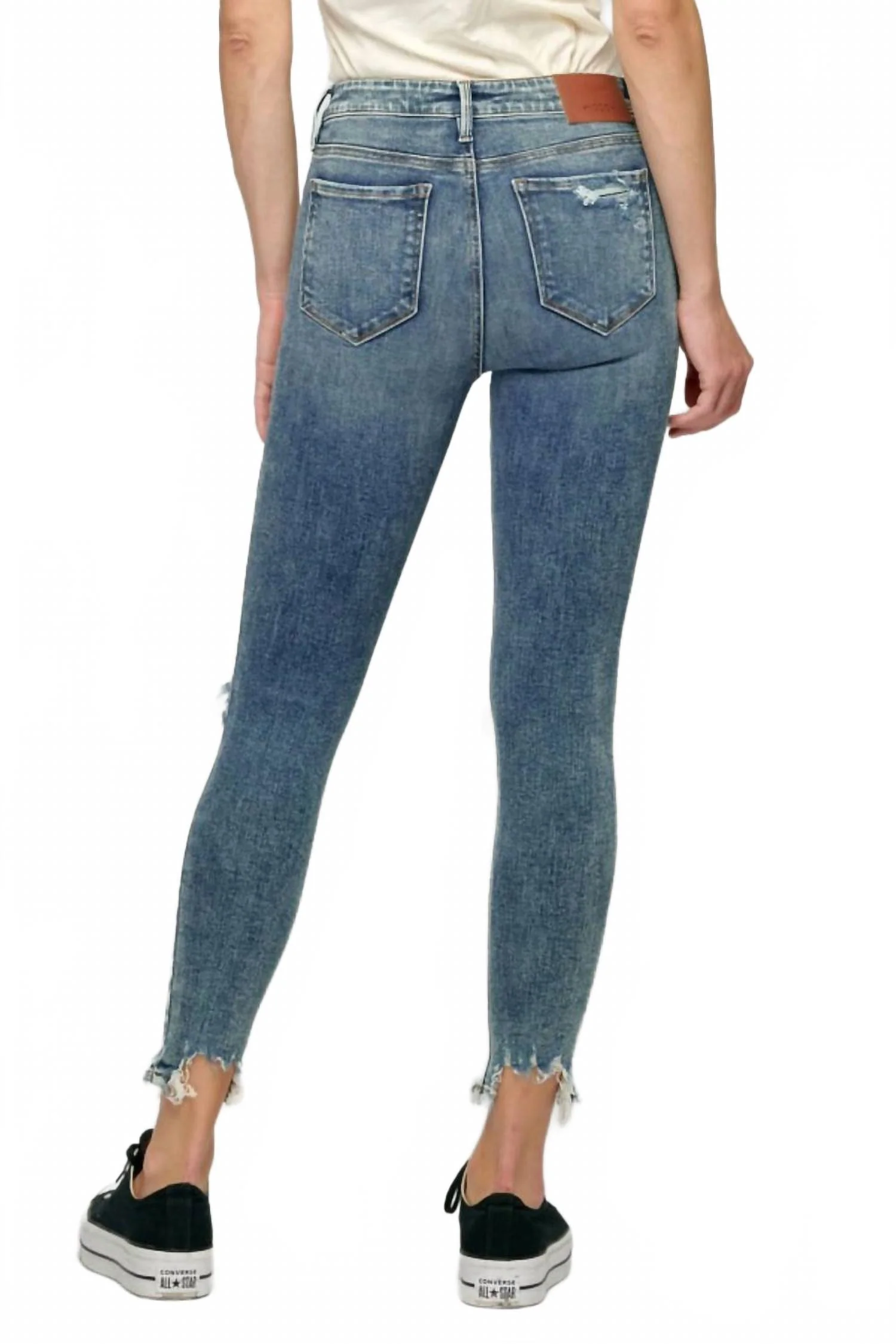 Amelia Chewed Hem Distressed Skinny Jeans In Dark Wash