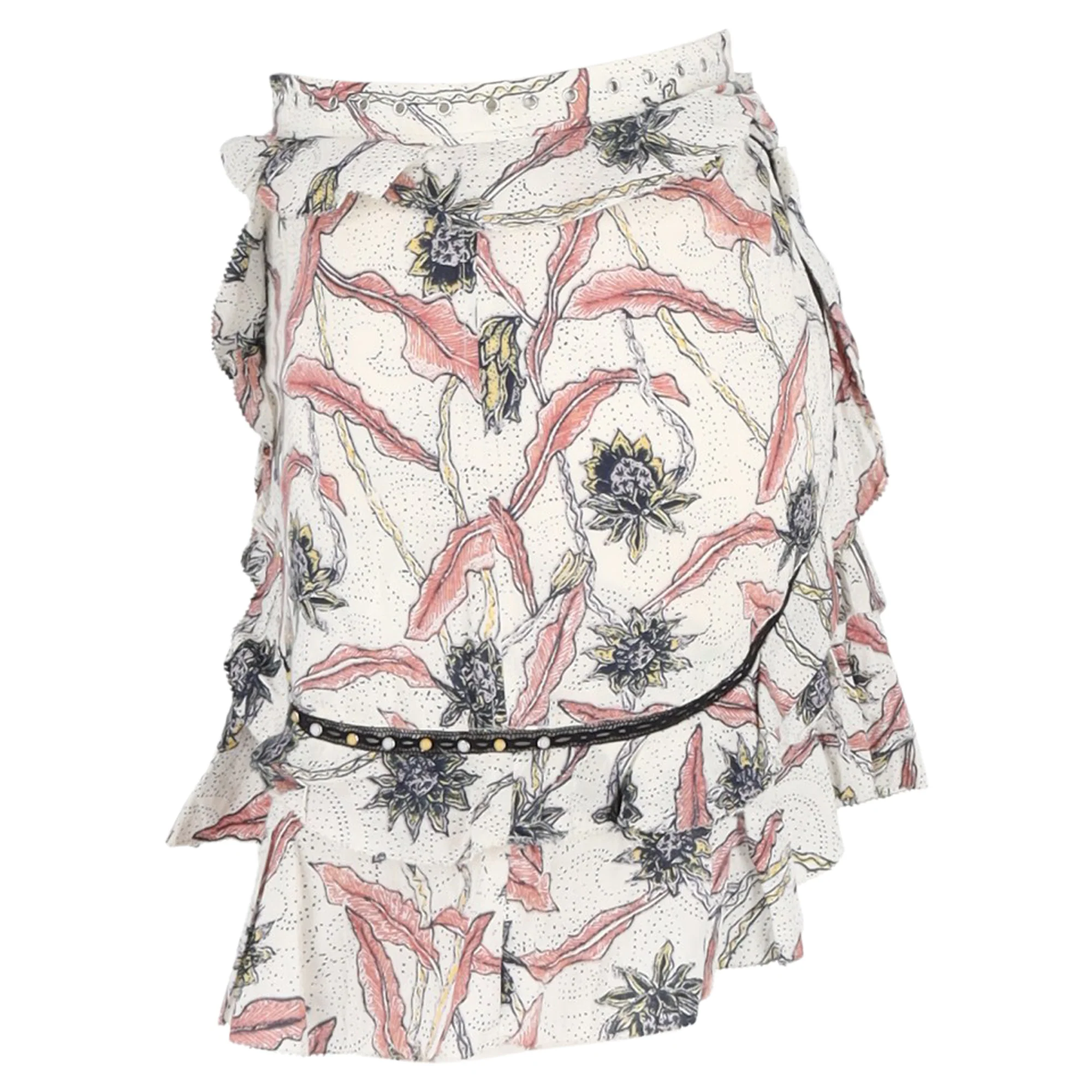 Isabel Marant Ugi Embellished Ruffled Printed Mini Skirt In Multicolor Cotton