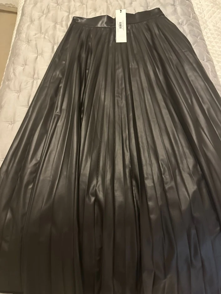 Faux Leather Pleated Midi Skirt