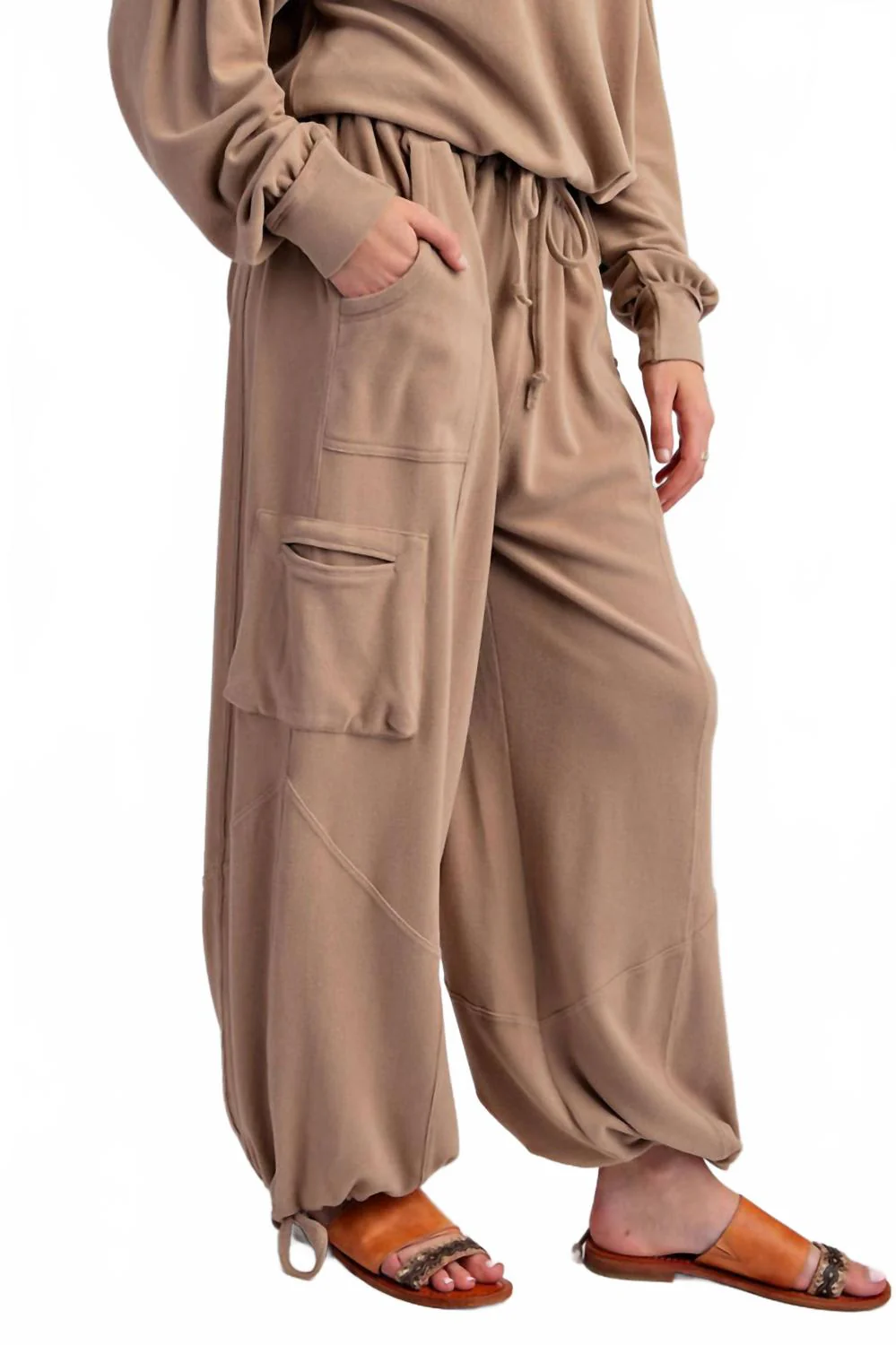 Mineral Washed Brushed Hacci Joggers In Latte