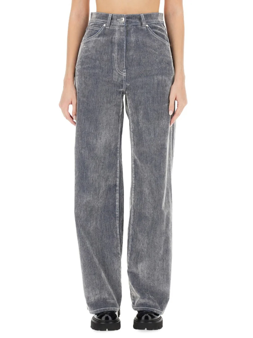 High-Waisted Wide-Leg Denim Pants With Classic Five-Pocket Design