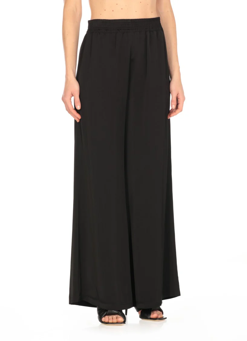 Relaxed Wide-Leg Viscose Trousers With Elastic Waistband