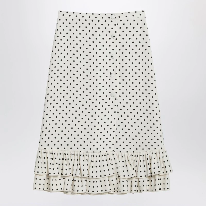 Valentino Women's ivory Polka-Dot Skirt With Ruffles