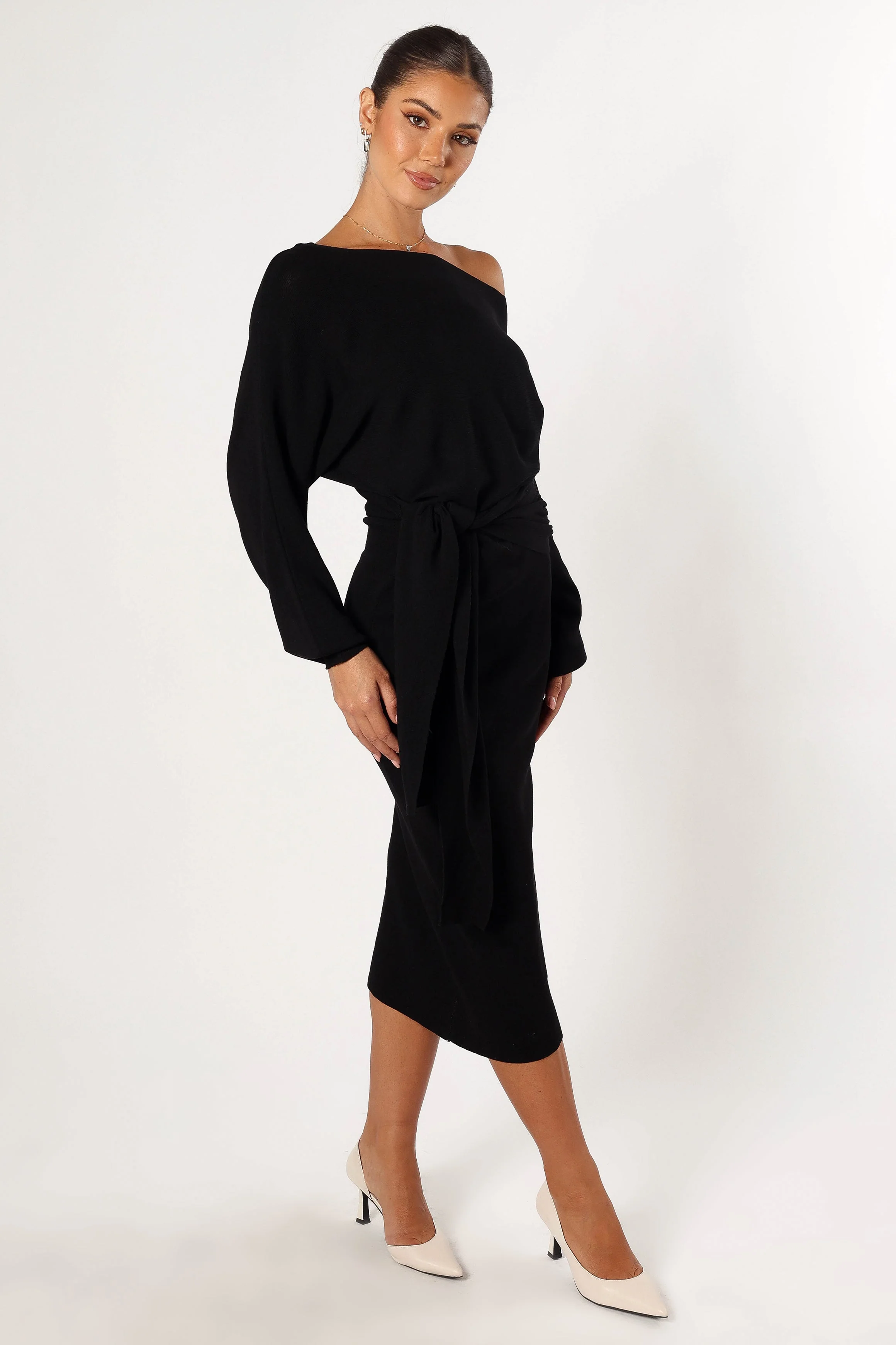 Prancer Off Shoulder Midi Dress - Black