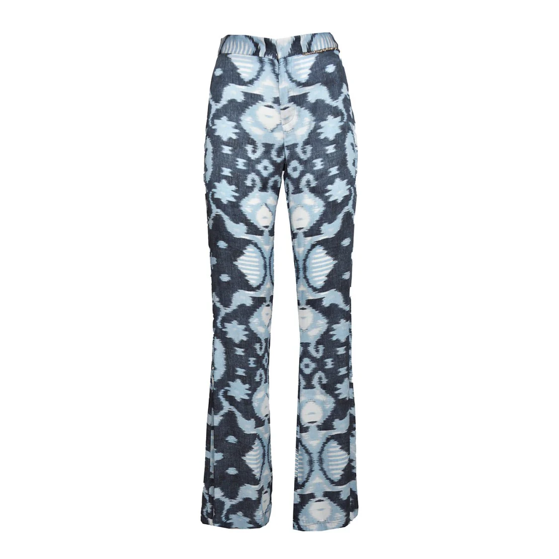 Blue Printed Viscose Flare Trousers