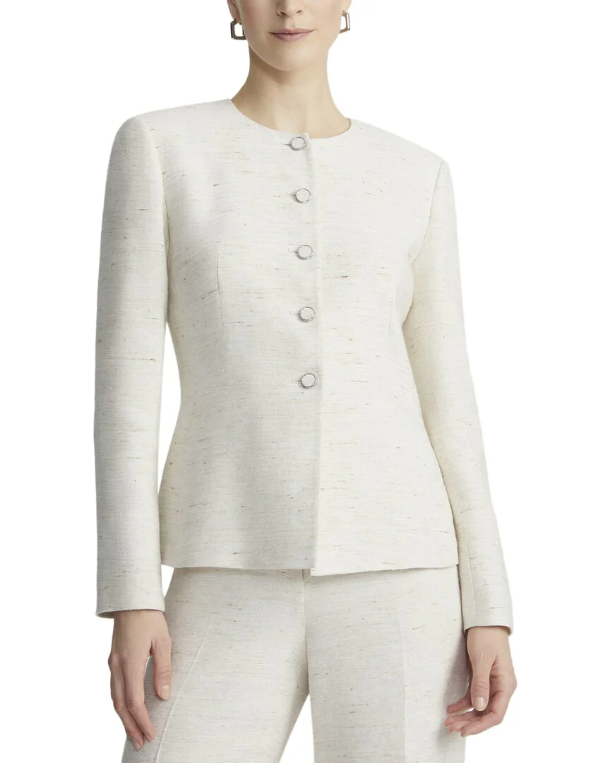 Lafayette 148 New York Fitted Waist Collarless Linen-Blend Jacket