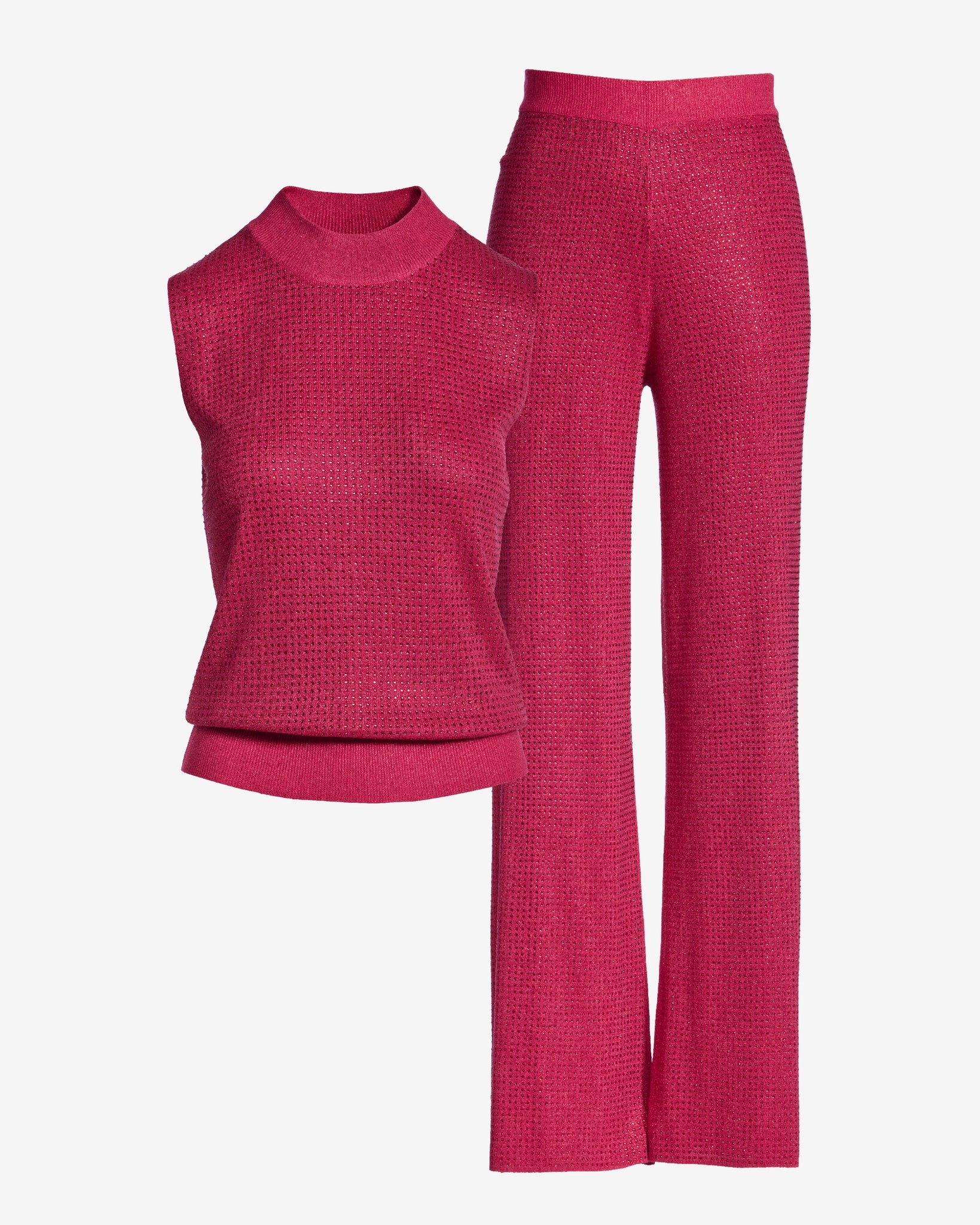 Mock Neck Rhinestone Lounge Set Bright Pink