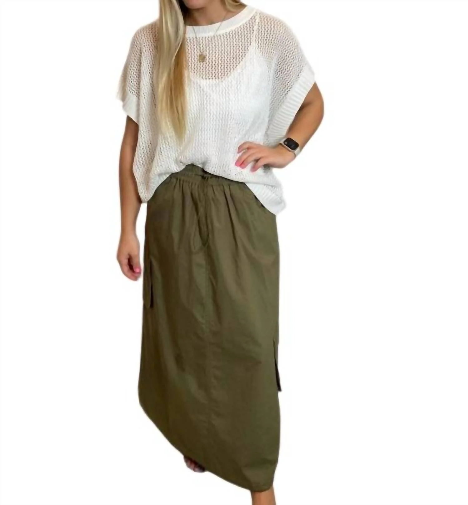 Maxi Parachute Skirt In Olive