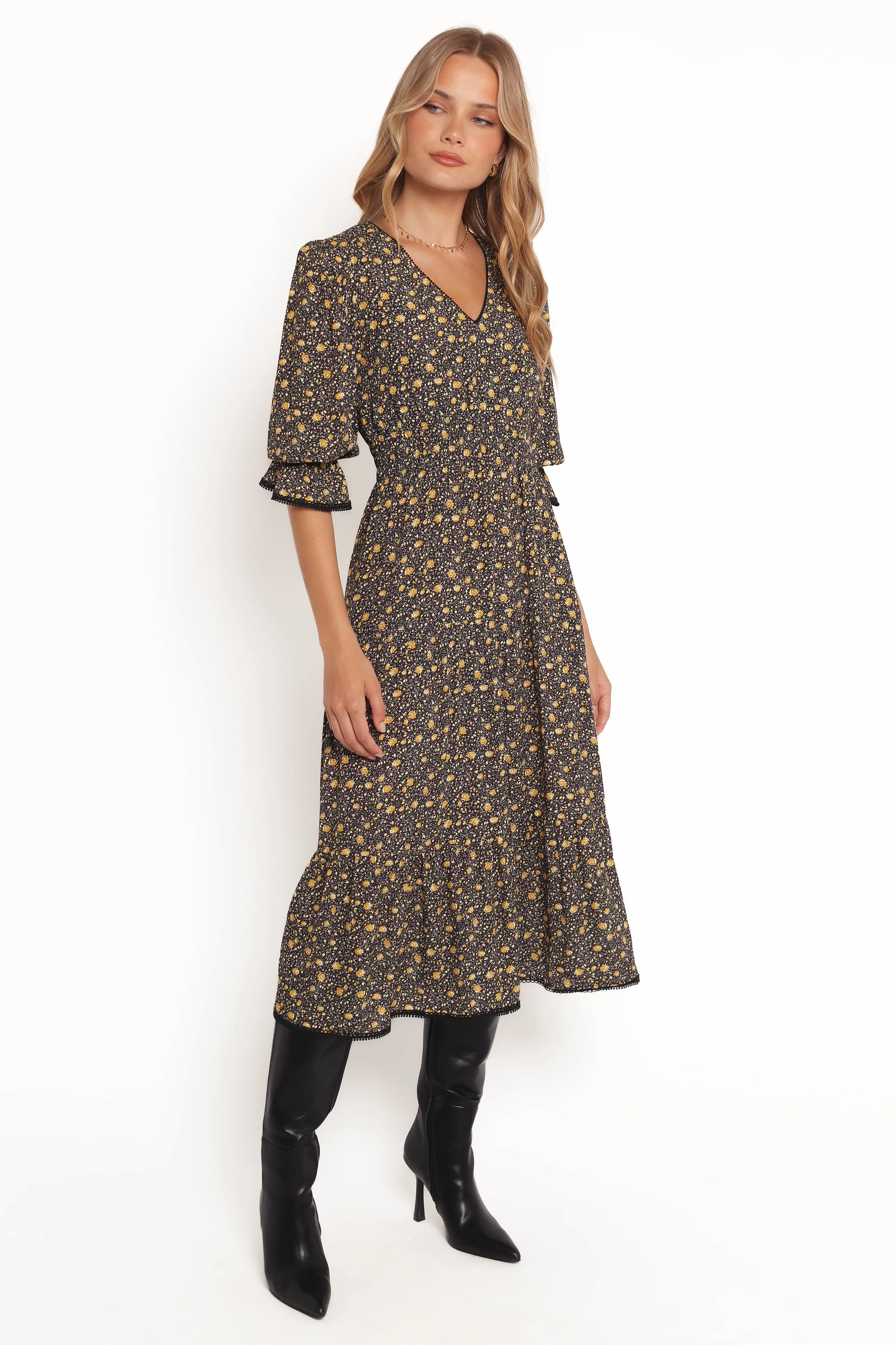 Simone Midi Dress - Midnight Daisy