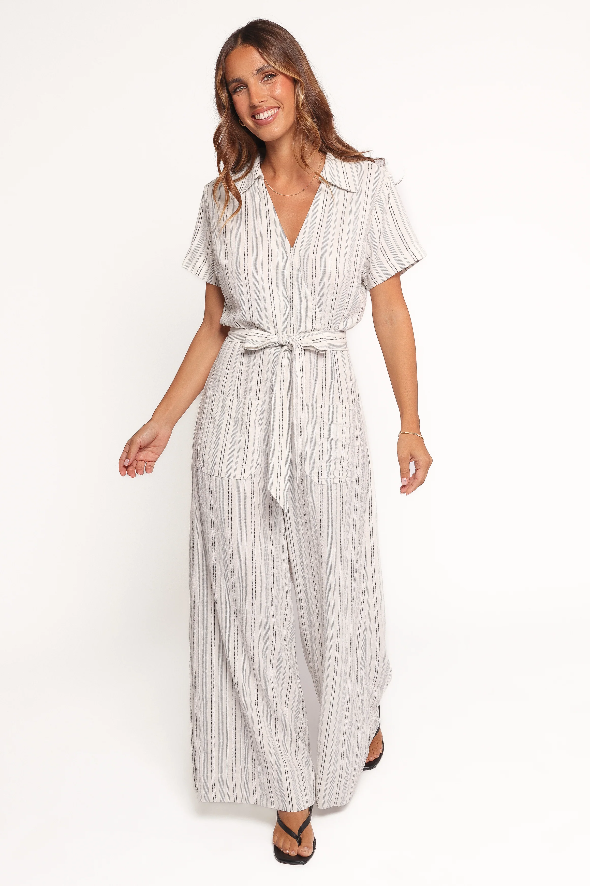 Daila Tie Waist Jumpsuit - White Black