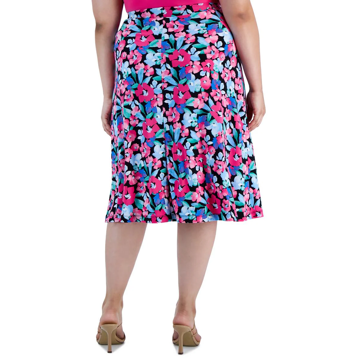 Plus Womens Floral Print Polyester Midi Skirt