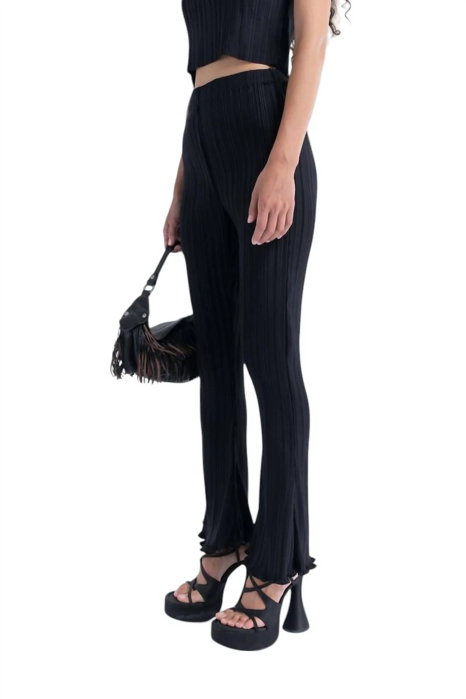 Box Pleat Flare Pants In Black