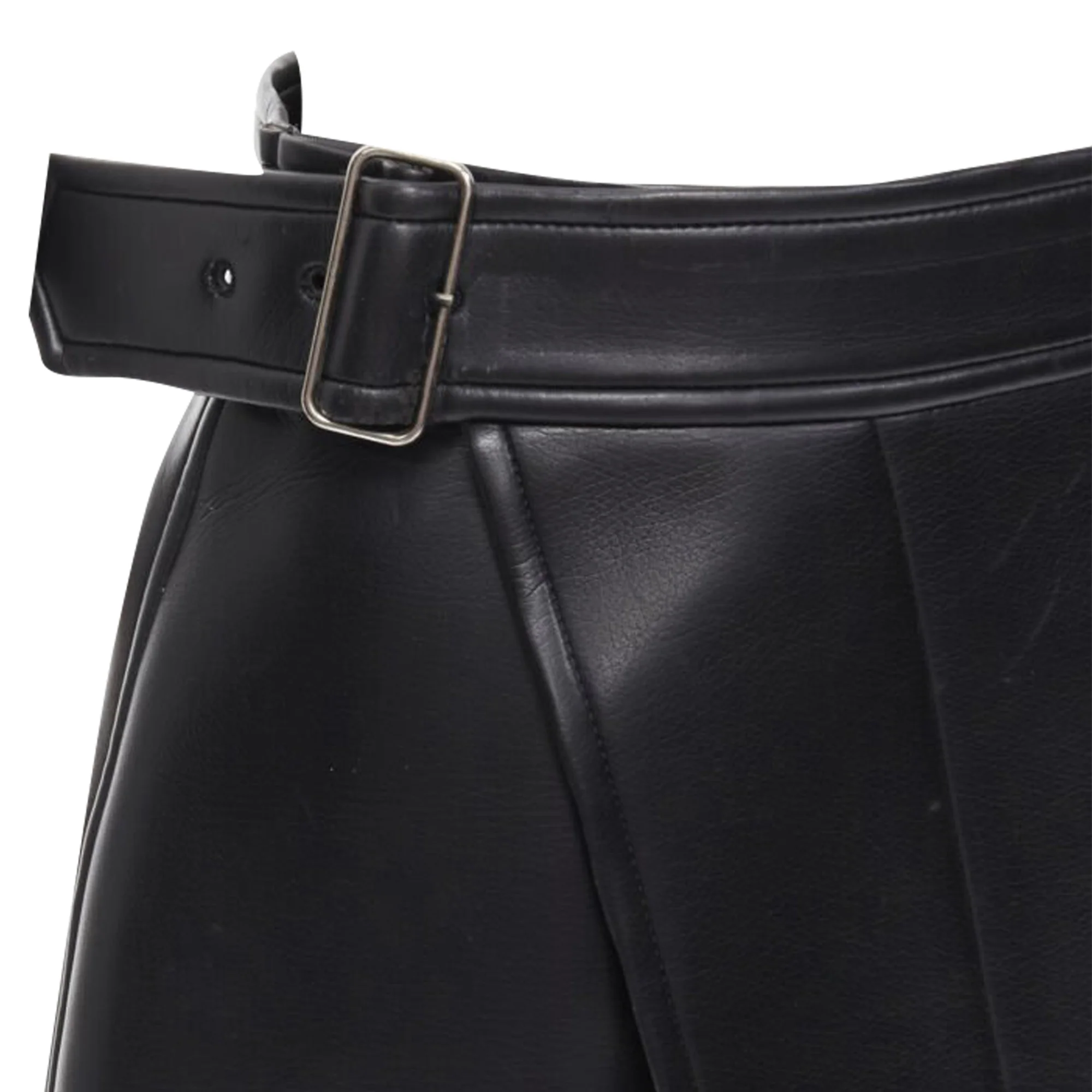 Comme Des Garcons faux leather silver buckle wrap skirt