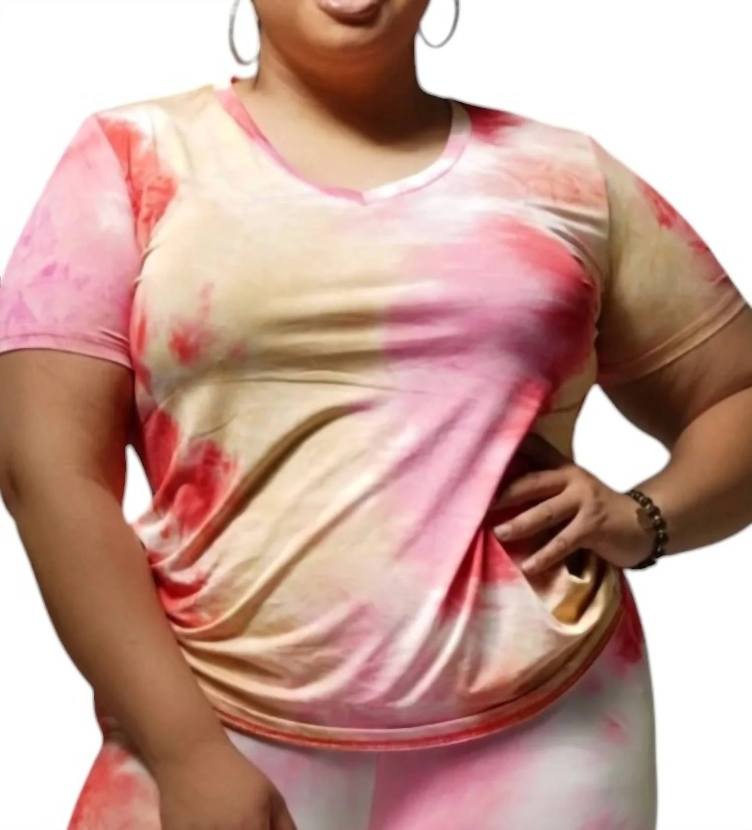 Tie Dye V-Neck Short Set In Coral Multi