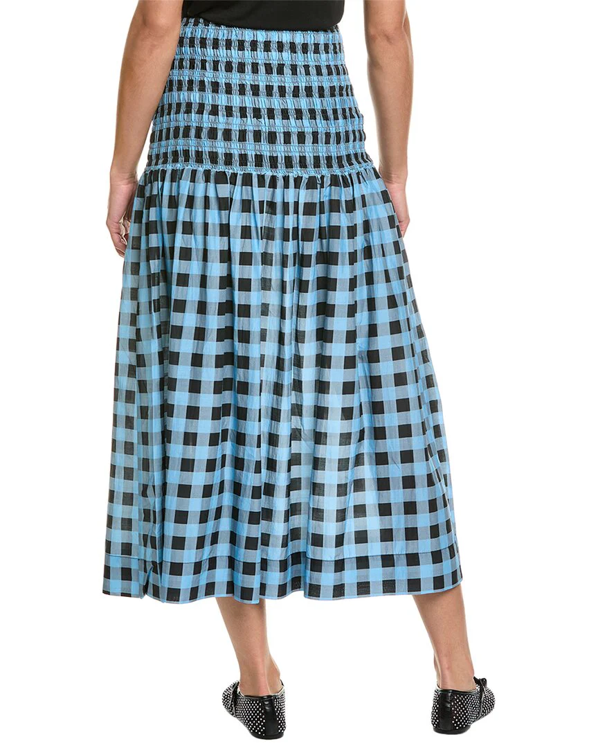 GANNI Smocked Silk-Blend Maxi Skirt