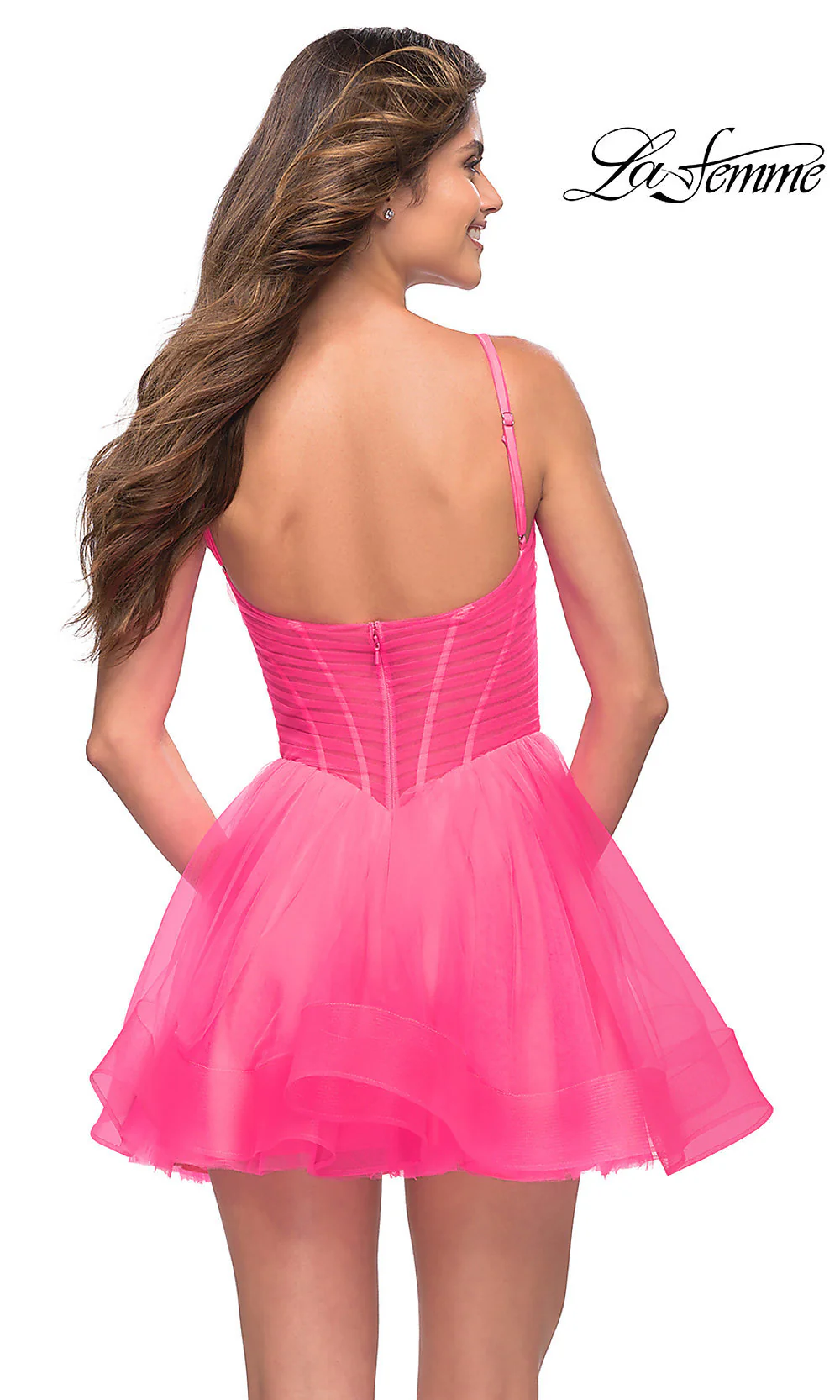 Neon Pink Short La Femme Homecoming Dress
