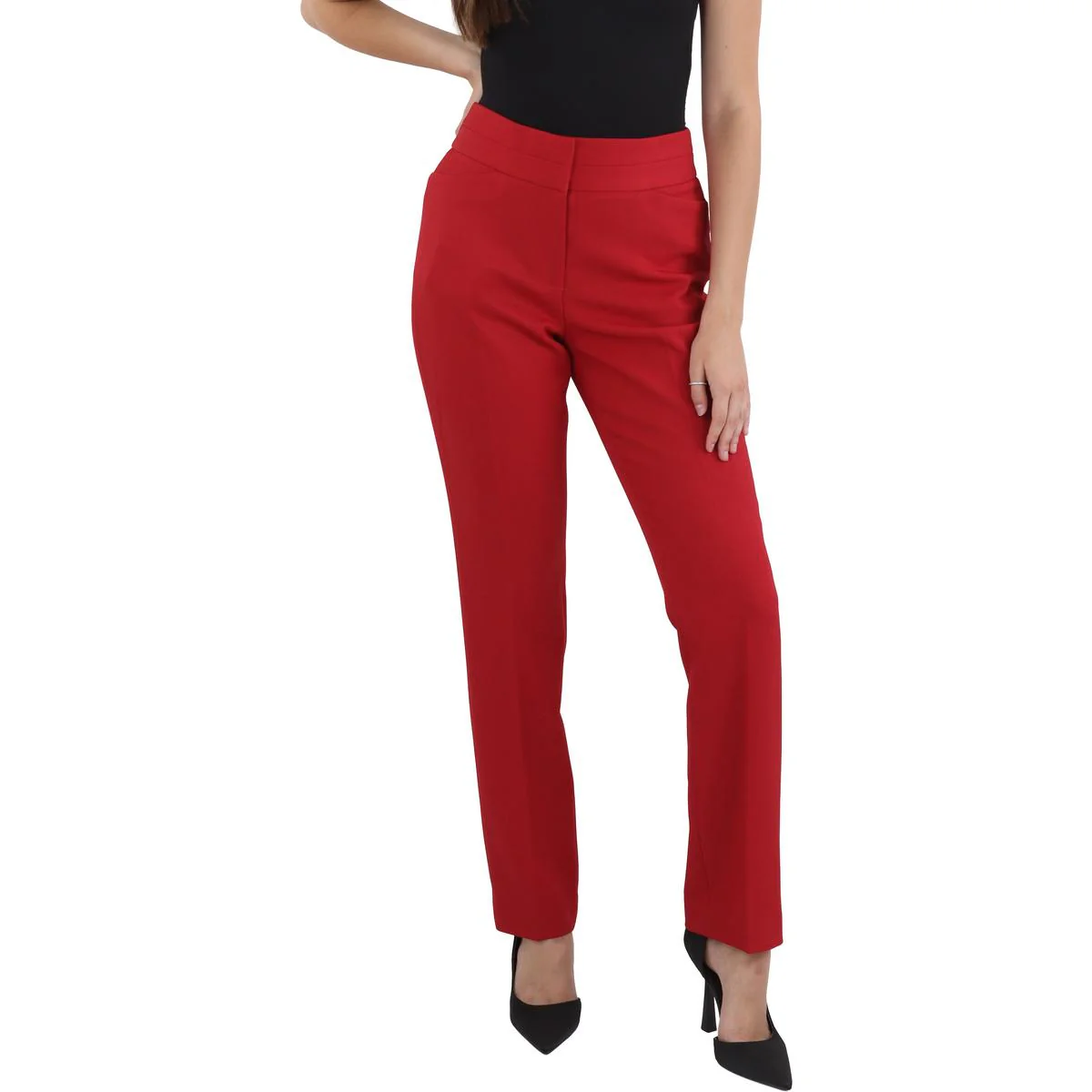 Womens Textured High Rise Trouser Pants