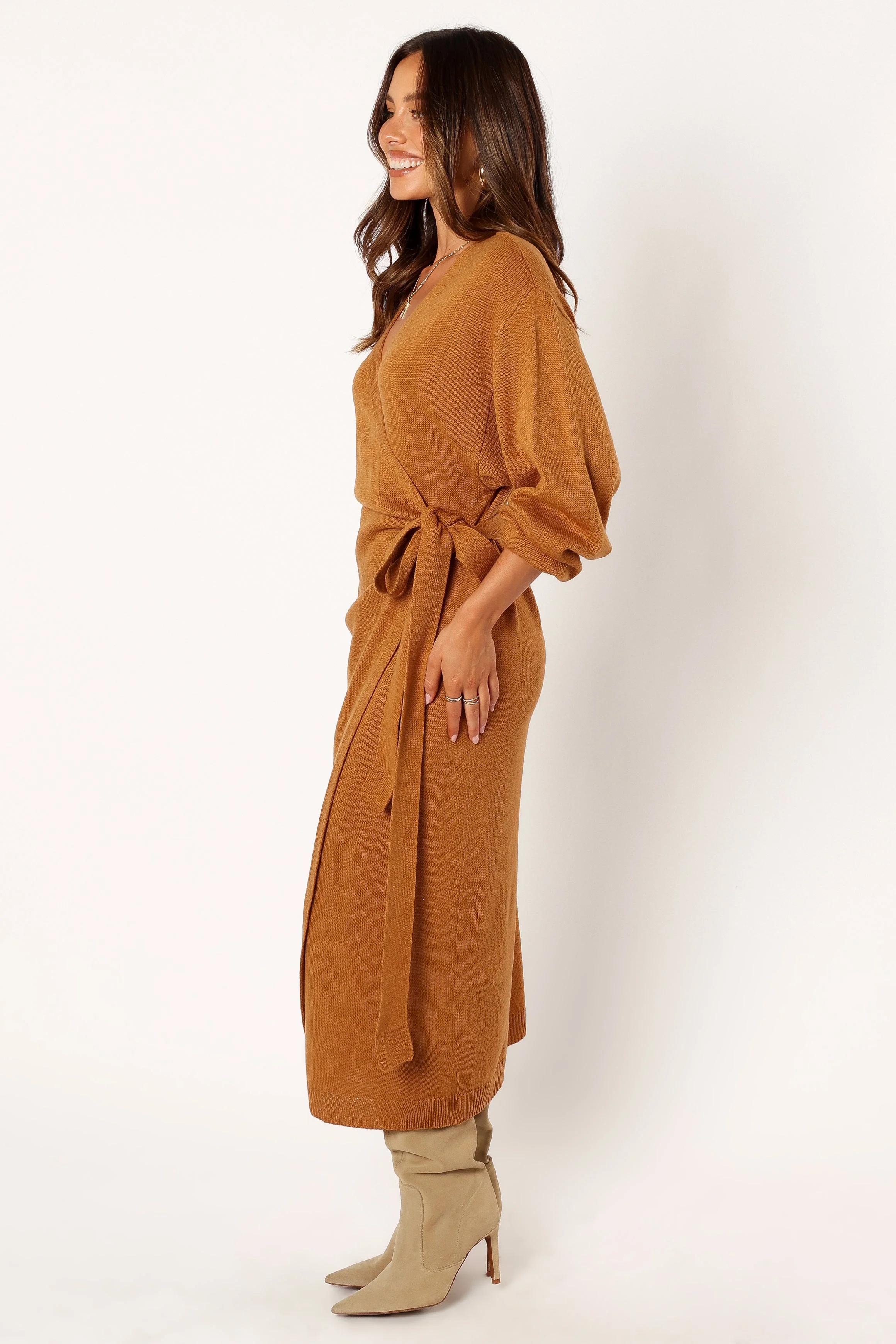 Nova Wrap Knit Midi Dress - Camel