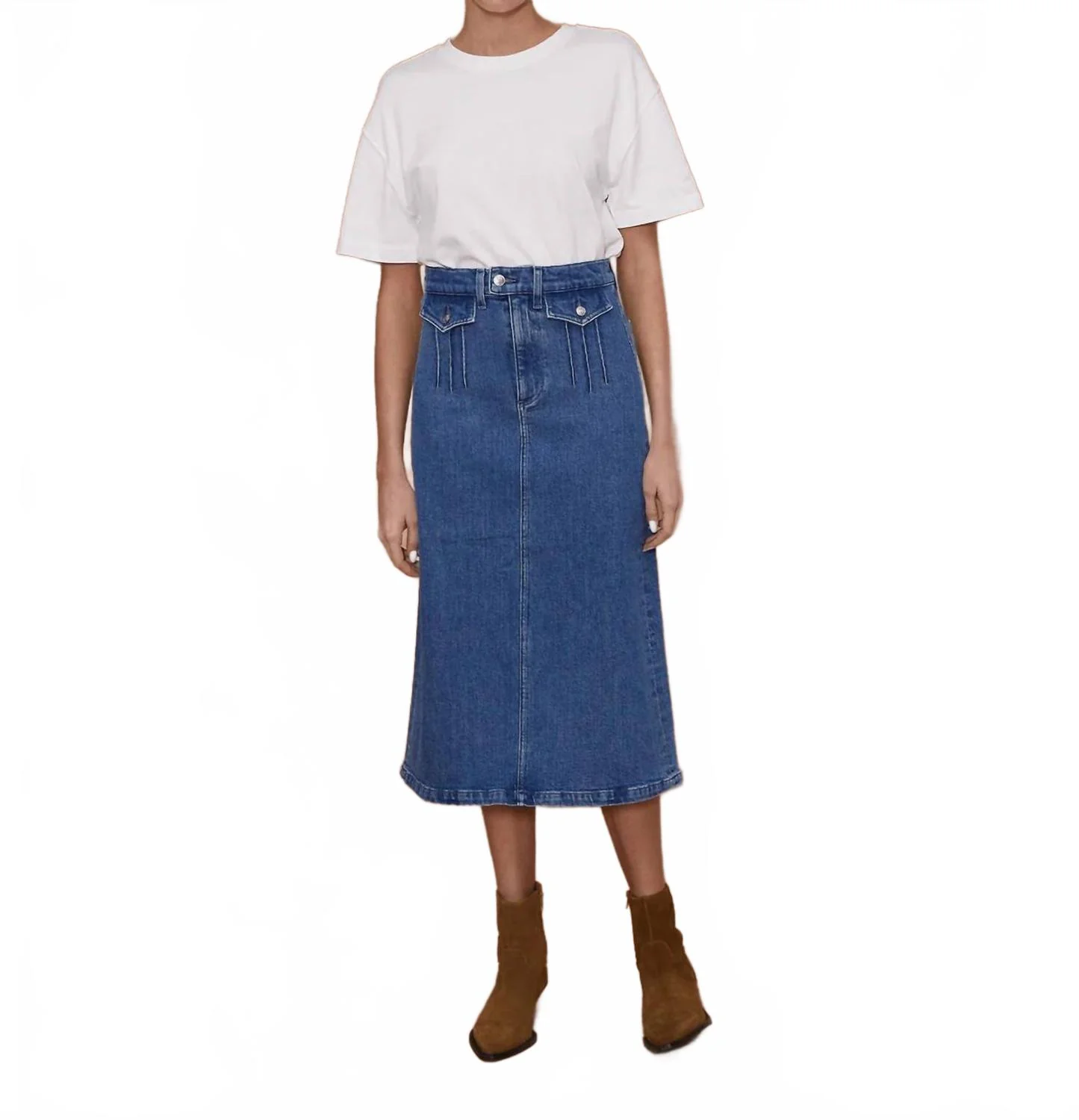 Stardust Denim Midi Skirt In Marina