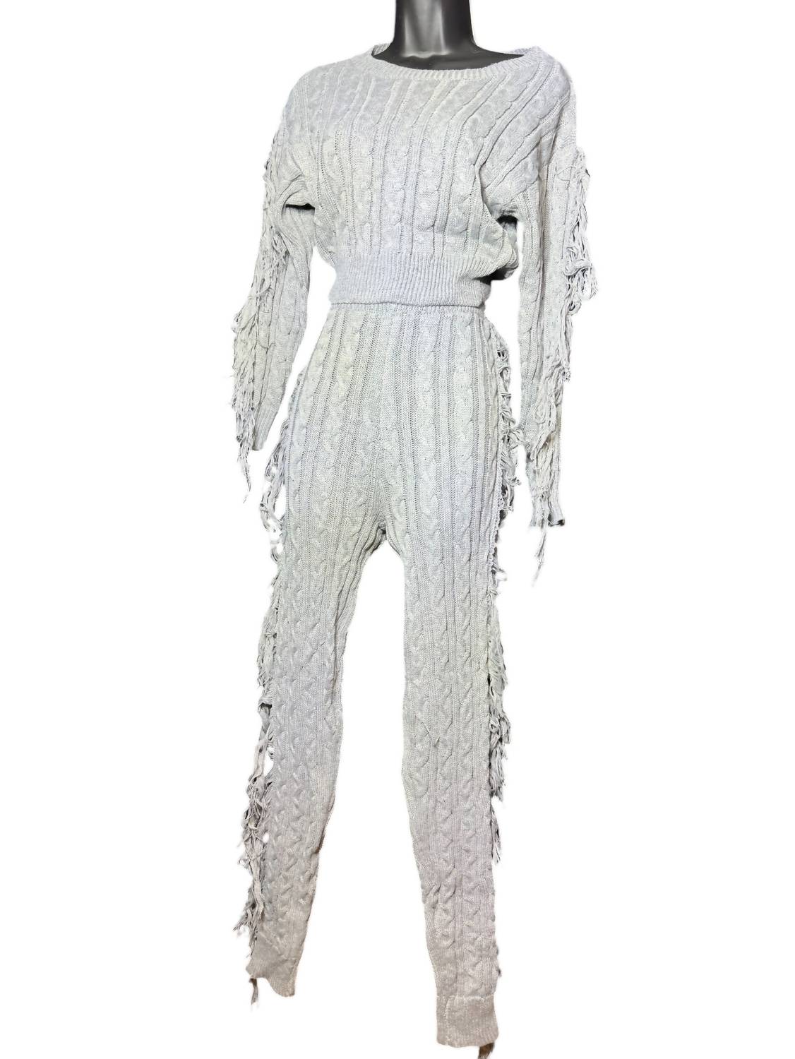 Women's Sweater Fringe Set In Gray