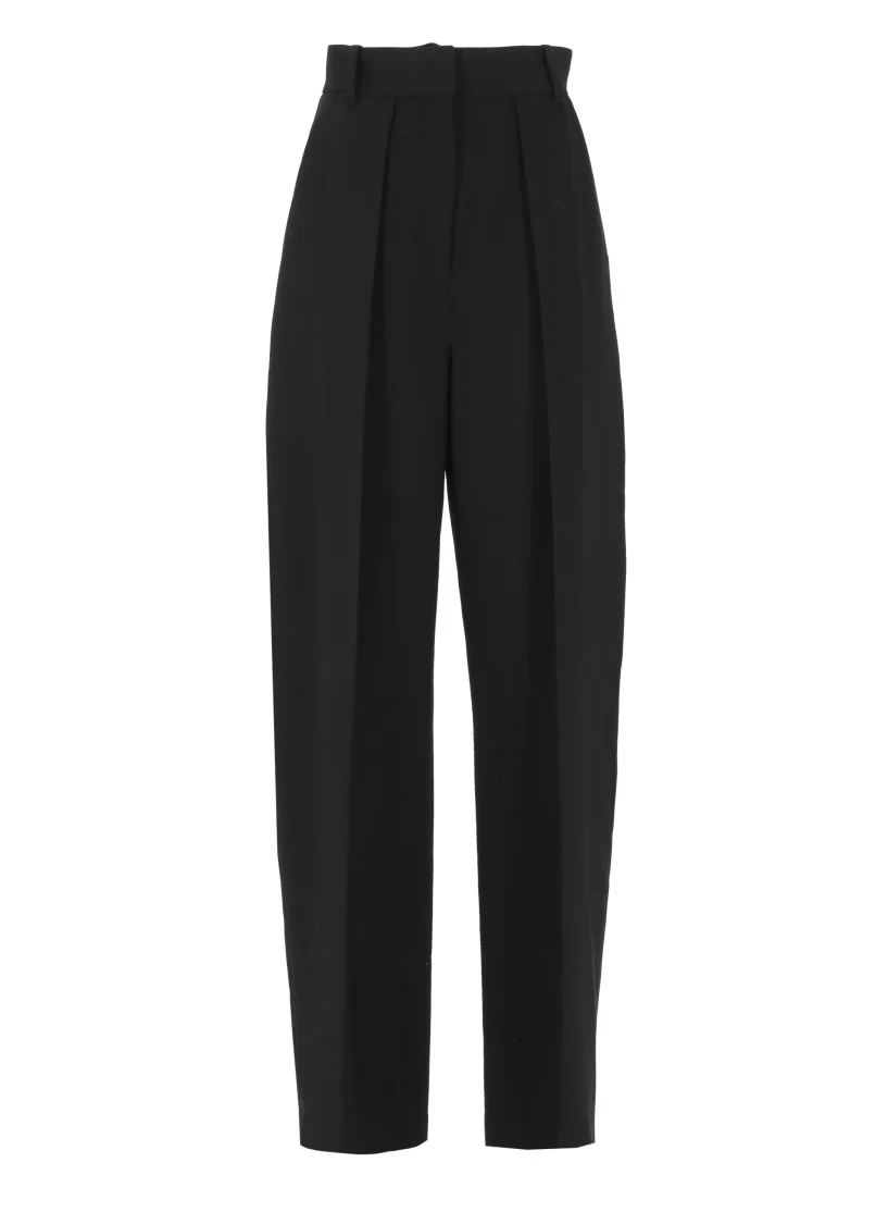 Black Wool Blend Palazzo Pants