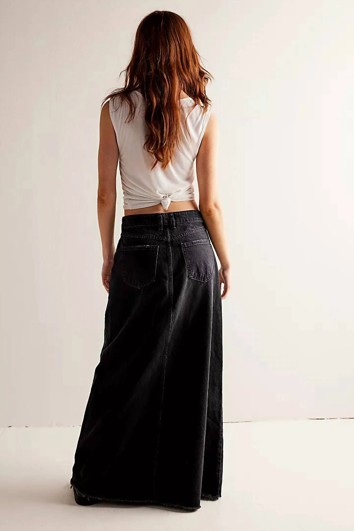 Come As You Are Denim Maxi Skirt In Black