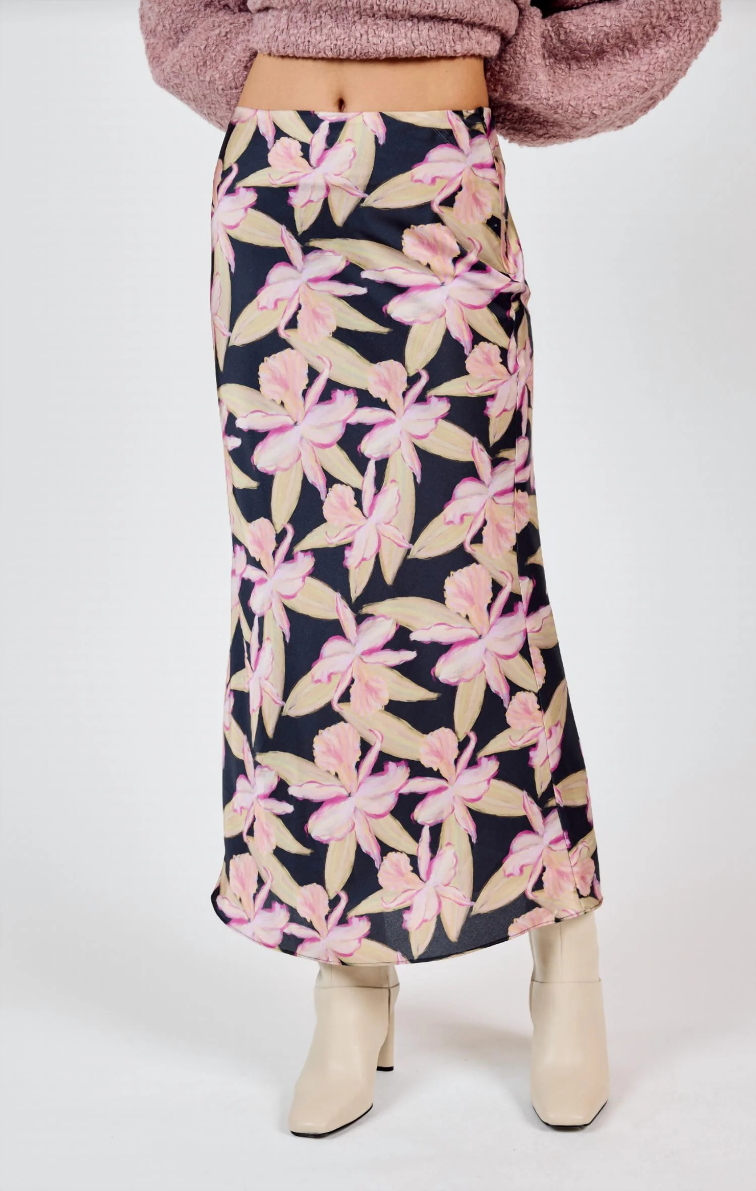 S&s Floral Maxi Skirt In Black/ Pink