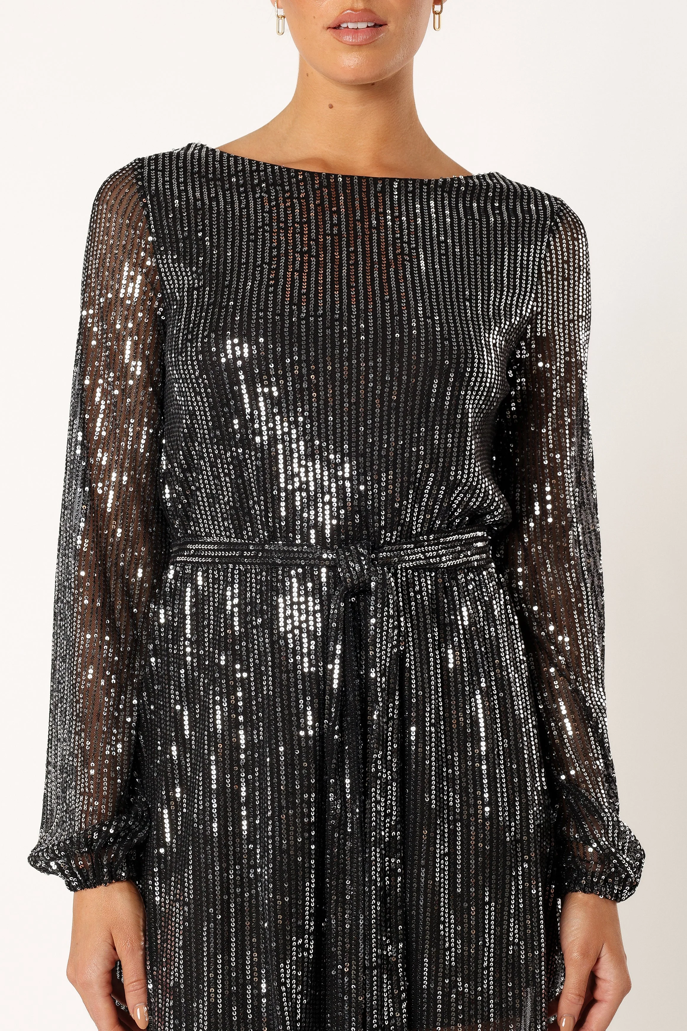 Linnie Long Sleeve Mini Dress - Black Sequin