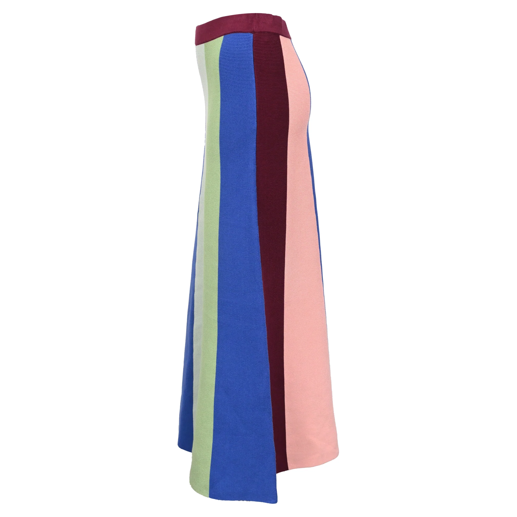 Victoria, Victoria Beckham Striped Knitted Midi Skirt in Multicolor Viscose