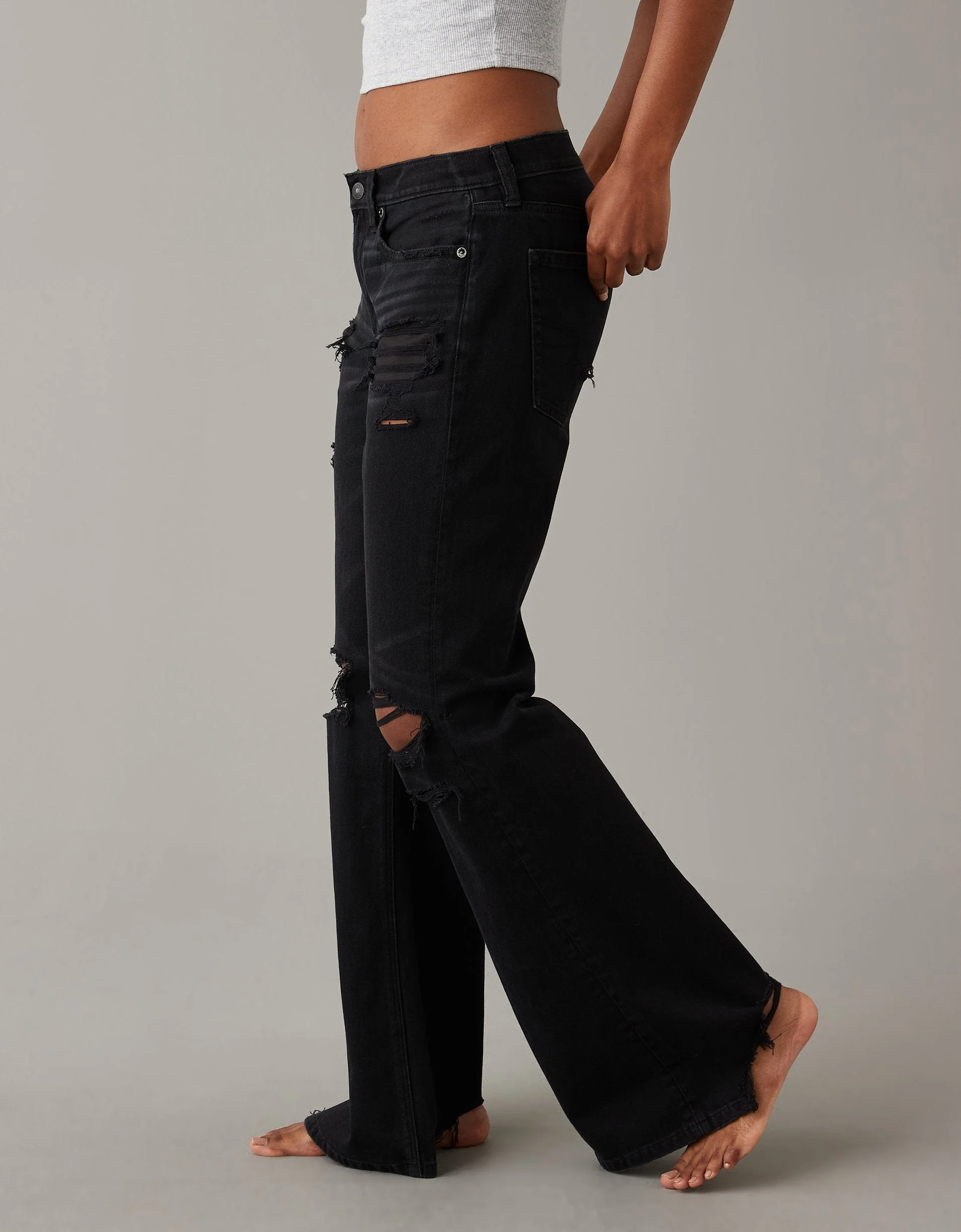 AE Ripped Low-Rise Baggy Flare Jean