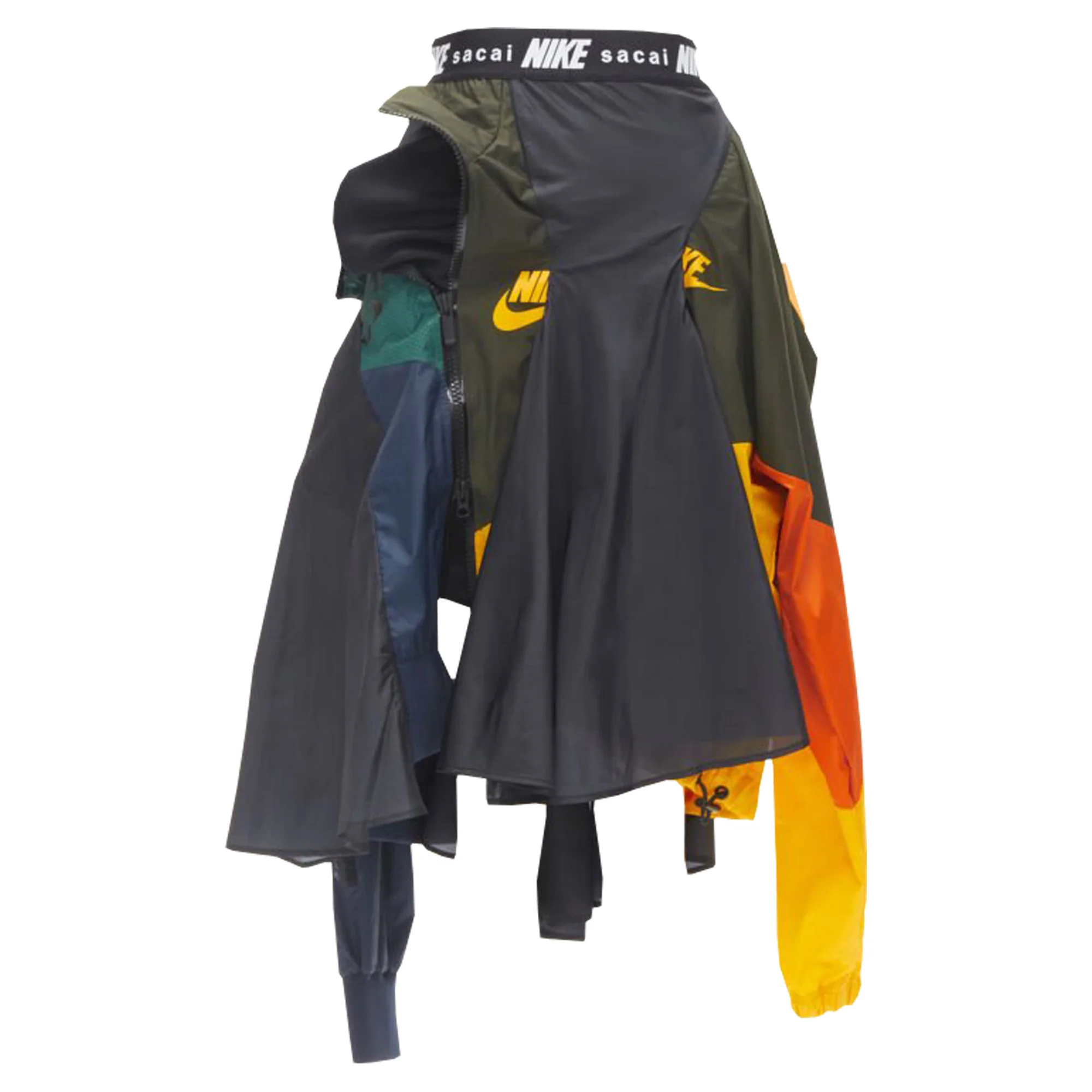 Sacai Nike windbreaker patchwork draped skirt