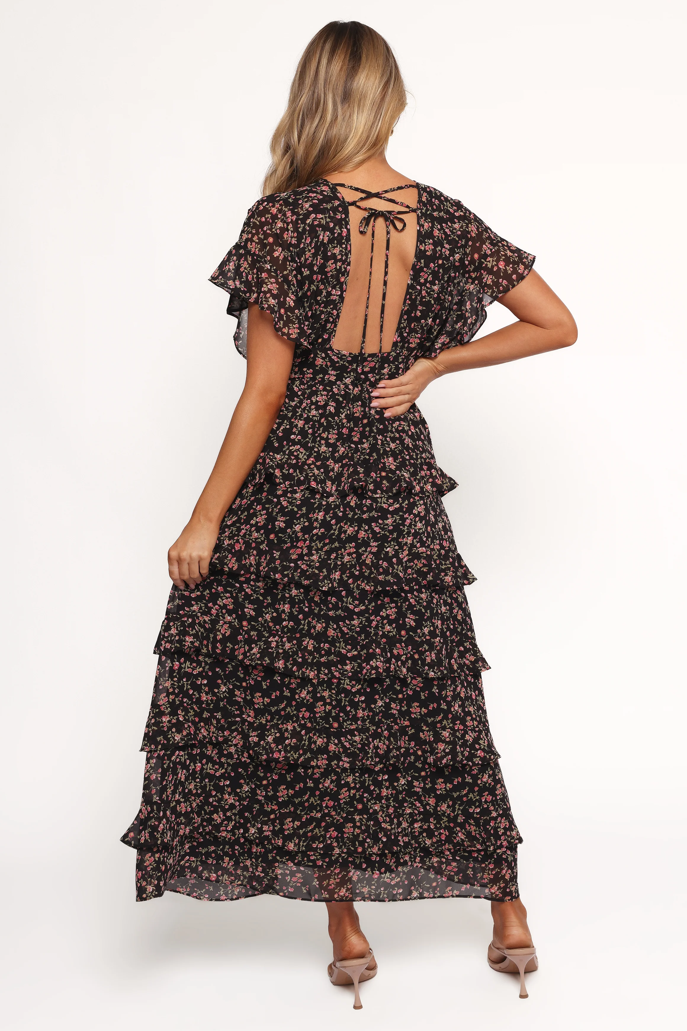 Wendi Ruffle Dress - Black Floral